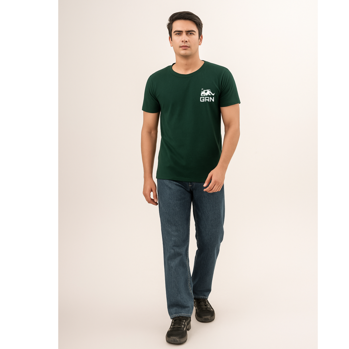GRN Dot Knit Round Neck T-Shirt – Half Sleeve, 150 GSM, Lightweight Breathable Daily Wear
