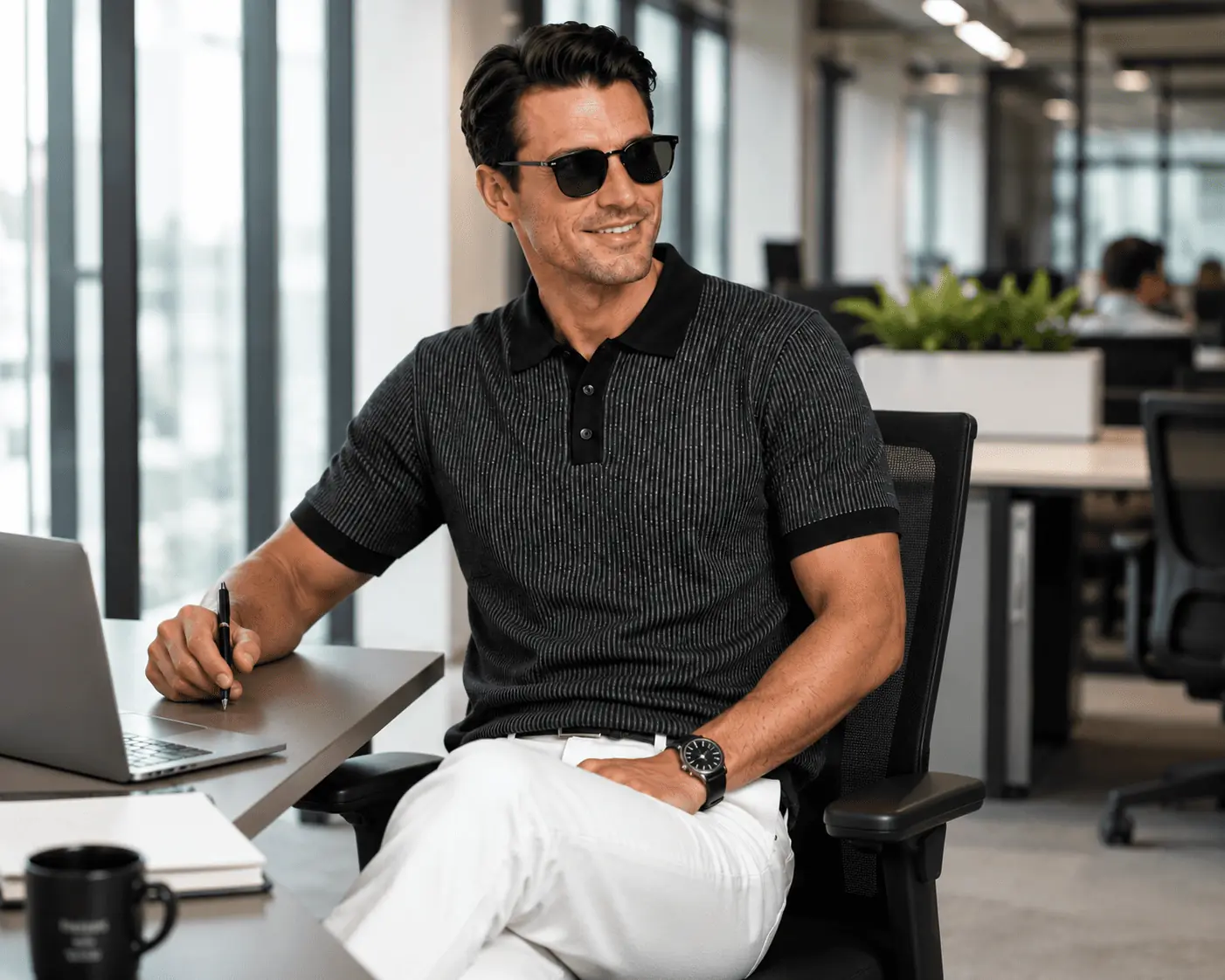 GRN Men's Black Striped Polo T-Shirt | Premium Cotton Blend Knit | Soft & Breathable Casual Polo - Image 2