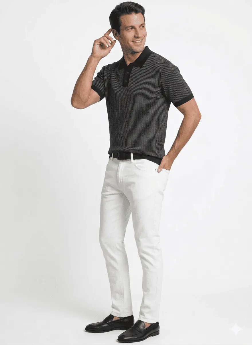 GRN Men's Black Striped Polo T-Shirt | Premium Cotton Blend Knit | Soft & Breathable Casual Polo - Image 4