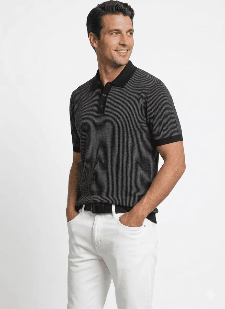 GRN Men's Black Striped Polo T-Shirt | Premium Cotton Blend Knit | Soft & Breathable Casual Polo - Image 6