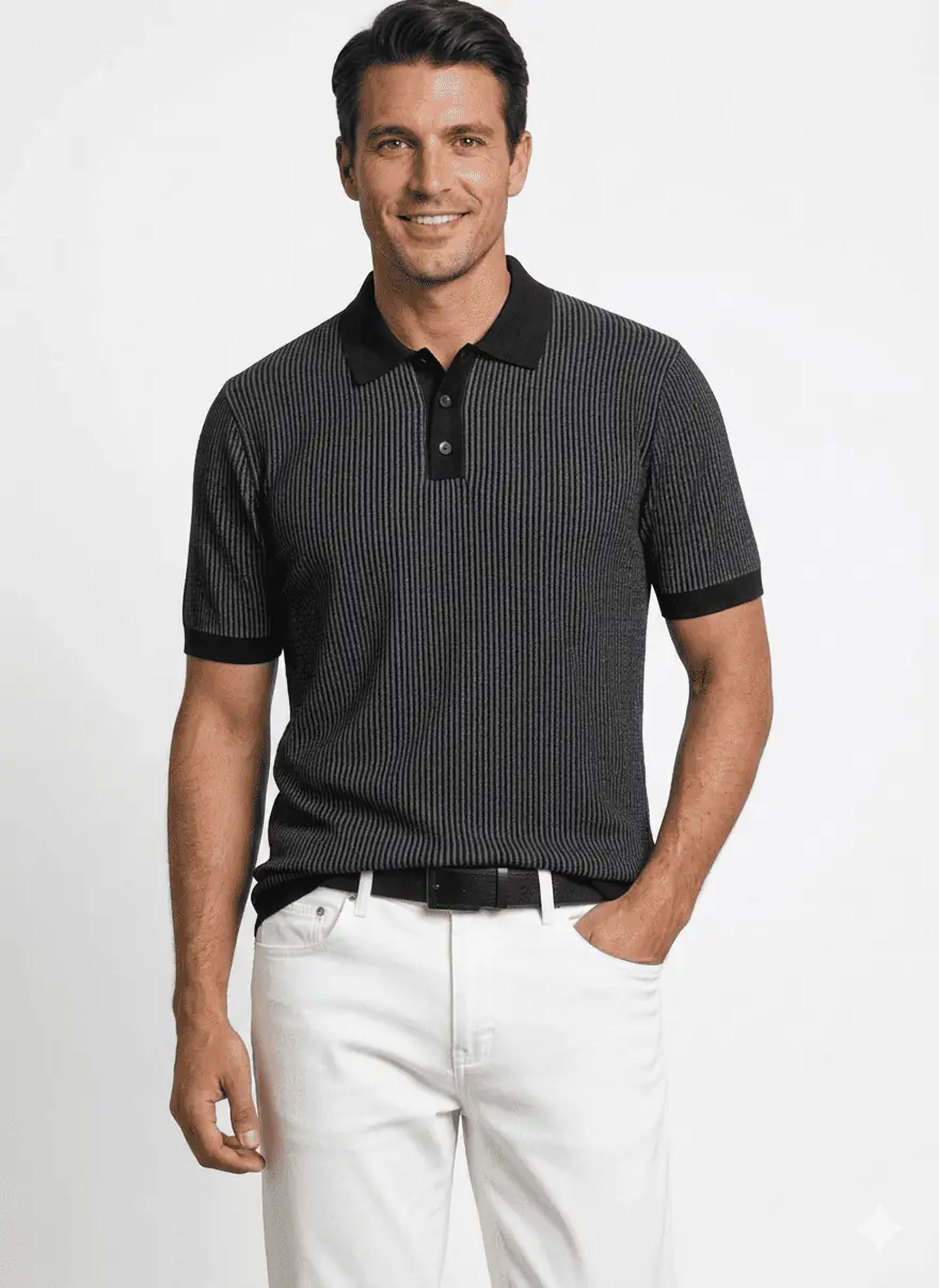 GRN Men's Black Striped Polo T-Shirt | Premium Cotton Blend Knit | Soft & Breathable Casual Polo - Image 7
