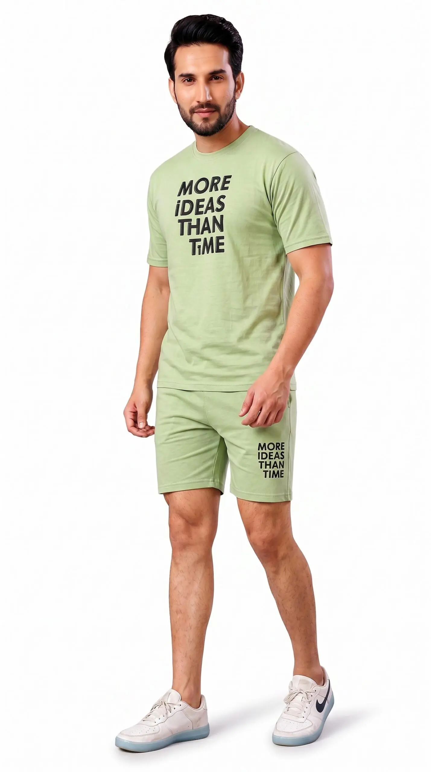 GRN Men's Pista Green Co-Ord Set | Hosiery Cotton T-Shirt & Shorts | Soft Breathable Summer Casual Wear - Image 3