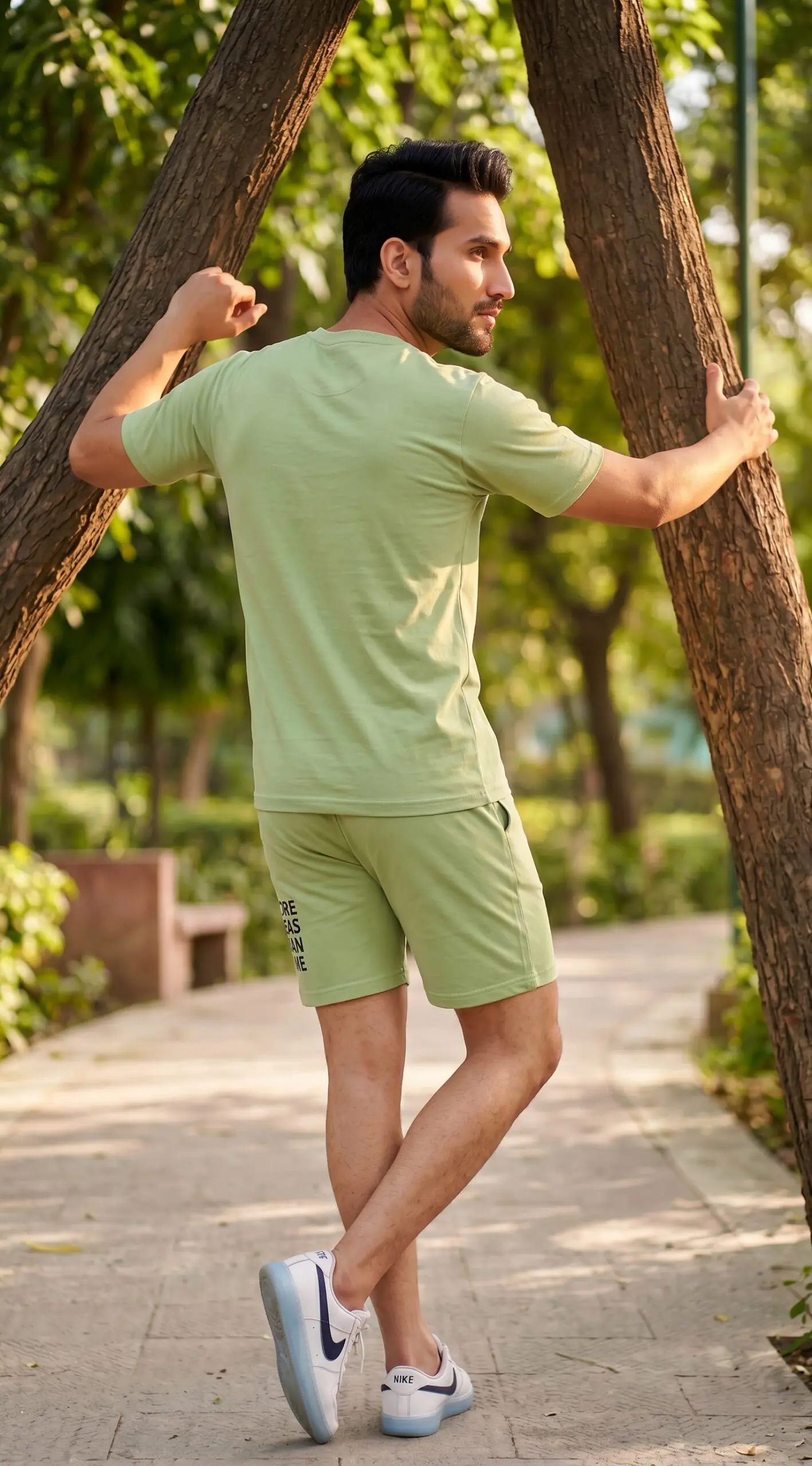 GRN Men's Pista Green Co-Ord Set | Hosiery Cotton T-Shirt & Shorts | Soft Breathable Summer Casual Wear - Image 2