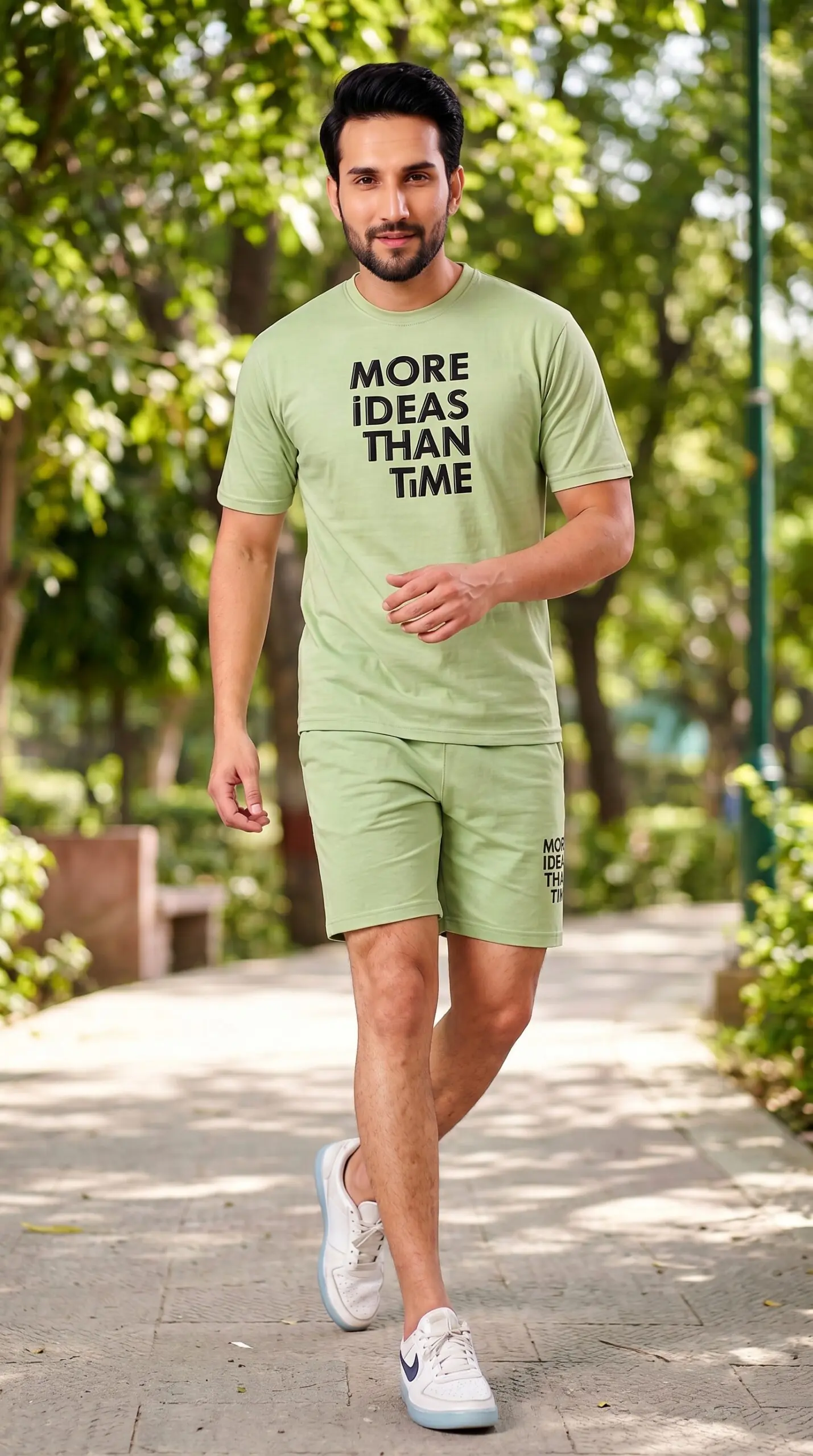GRN Men's Pista Green Co-Ord Set | Hosiery Cotton T-Shirt & Shorts | Soft Breathable Summer Casual Wear