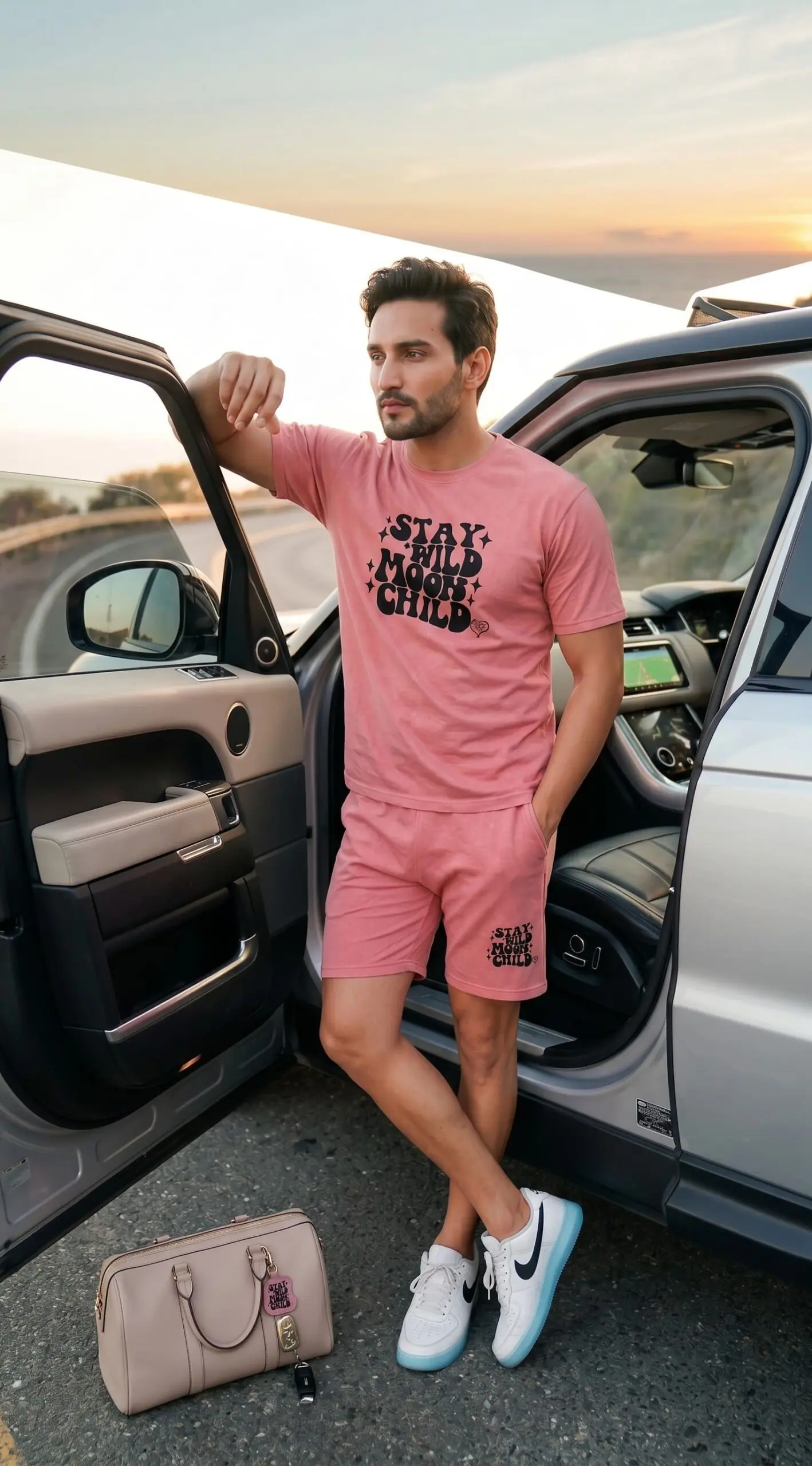 GRN Men's Peach Co-Ord Set | Hosiery Cotton T-Shirt & Shorts Set for Men | Casual Summer Wear - Image 5