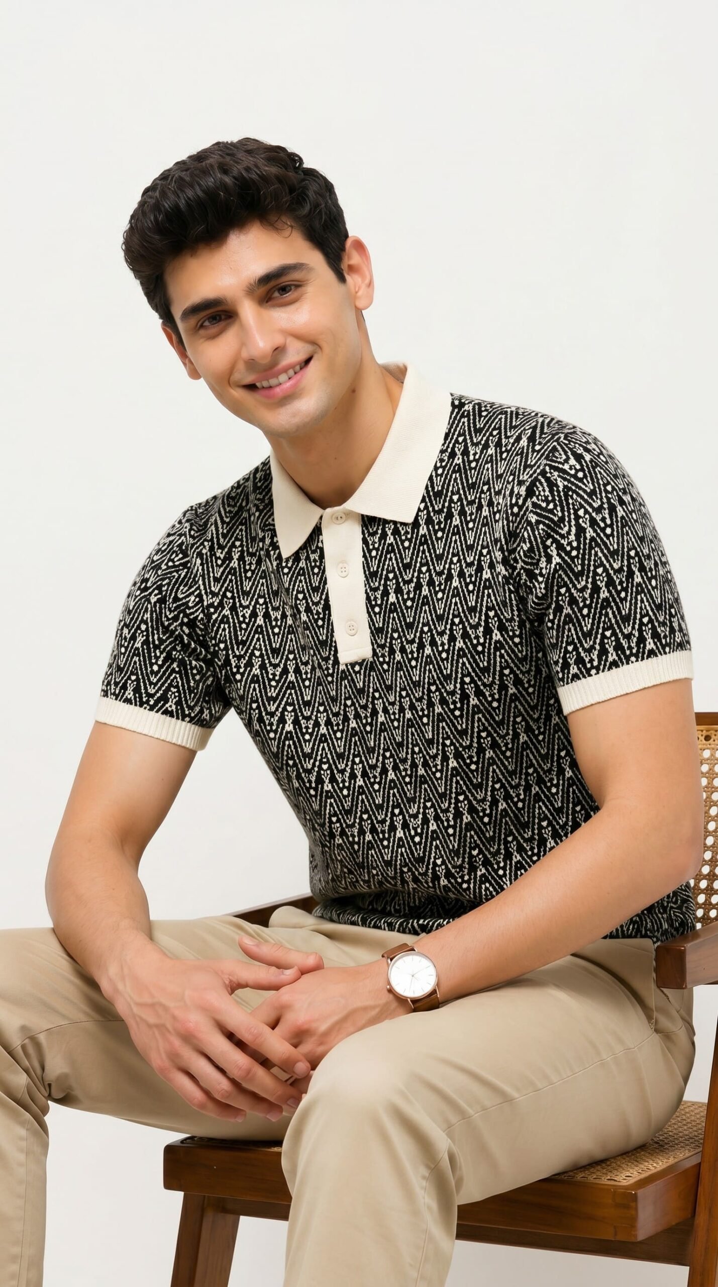 GRN Men's Black Jacquard Polo T-Shirt | Premium Cotton Blend Knit | Soft Breathable Casual Polo - Image 9