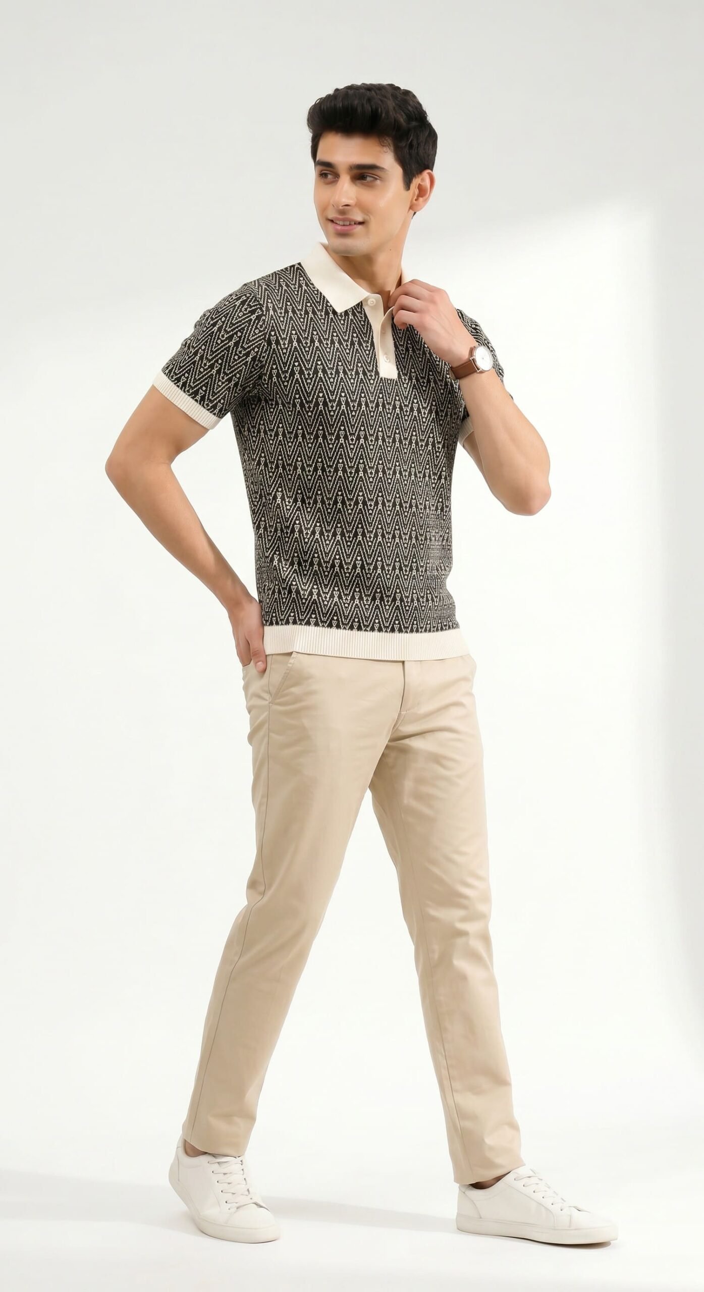 GRN Men's Black Jacquard Polo T-Shirt | Premium Cotton Blend Knit | Soft Breathable Casual Polo - Image 5