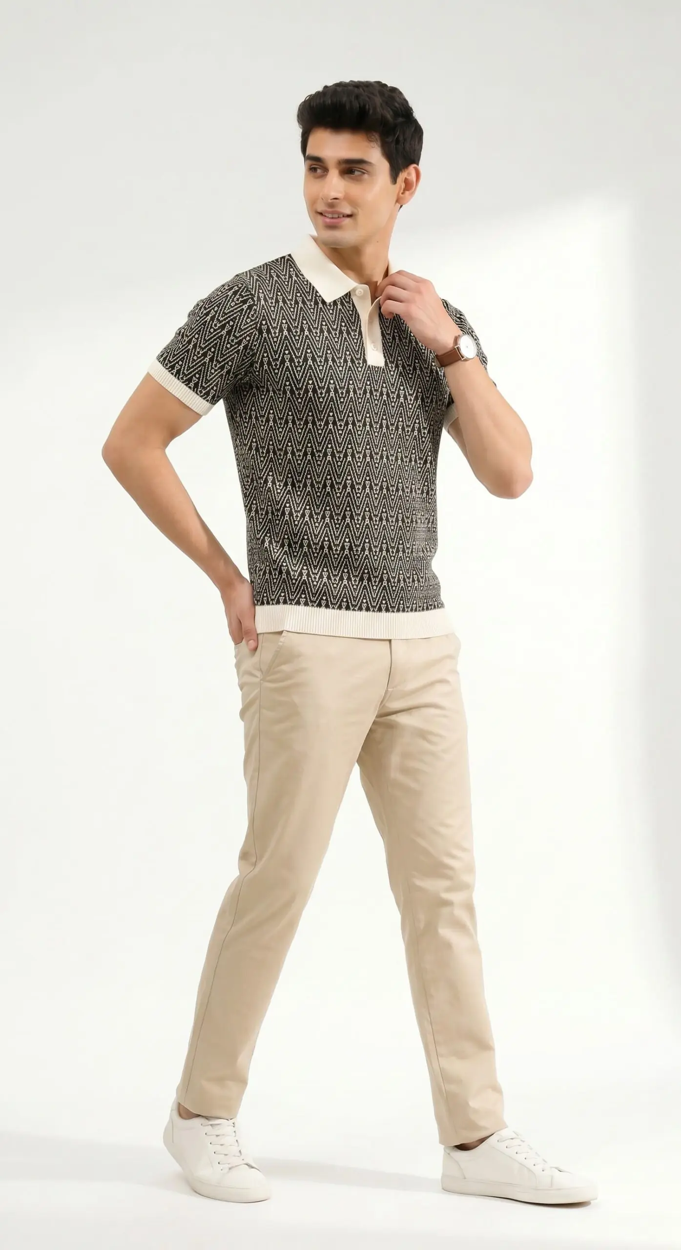 GRN Men's Black Jacquard Polo T-Shirt | Premium Cotton Blend Knit | Soft Breathable Casual Polo - Image 5