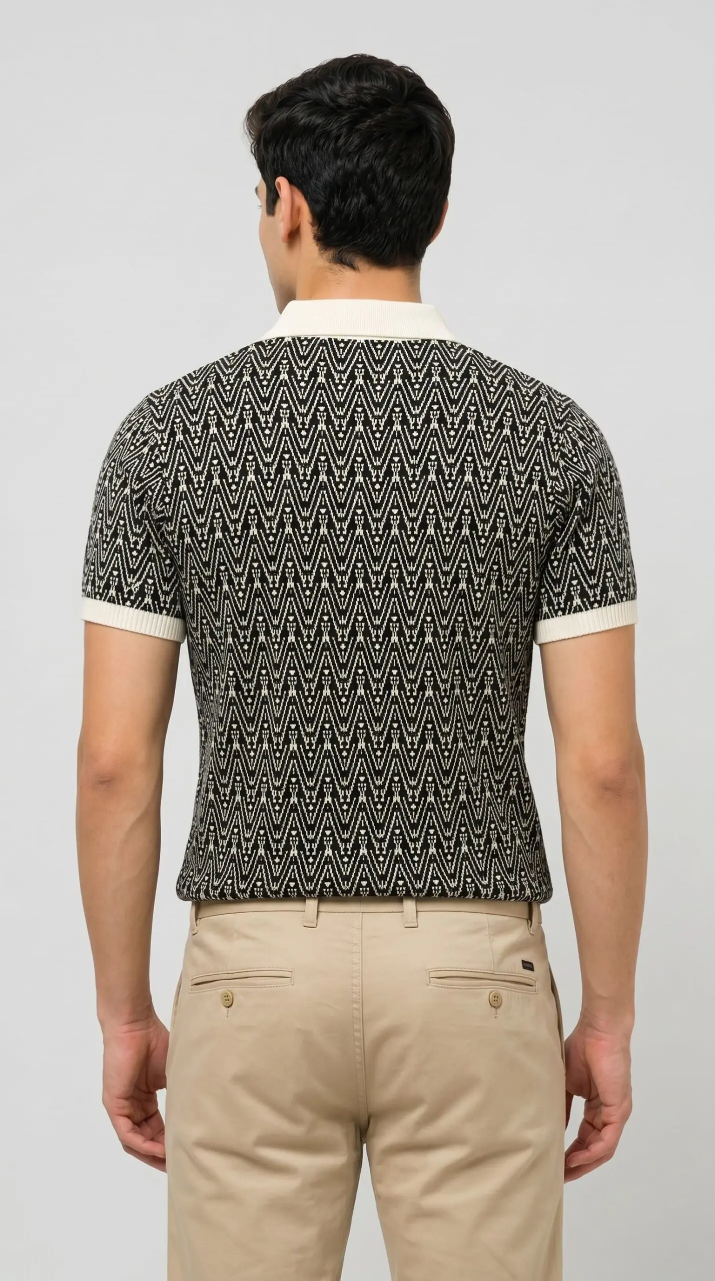 GRN Men's Black Jacquard Polo T-Shirt | Premium Cotton Blend Knit | Soft Breathable Casual Polo - Image 6