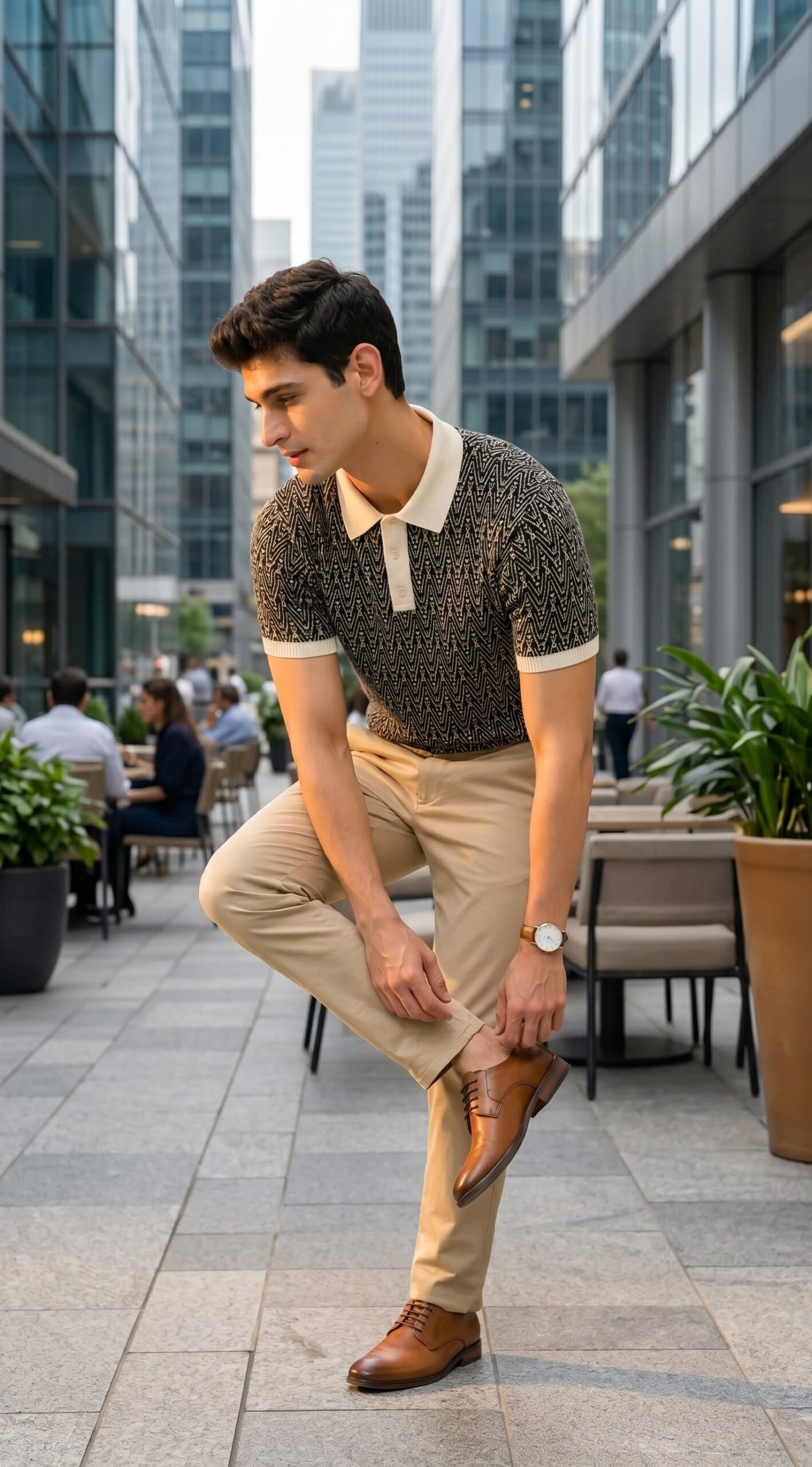 GRN Men's Black Jacquard Polo T-Shirt | Premium Cotton Blend Knit | Soft Breathable Casual Polo - Image 10