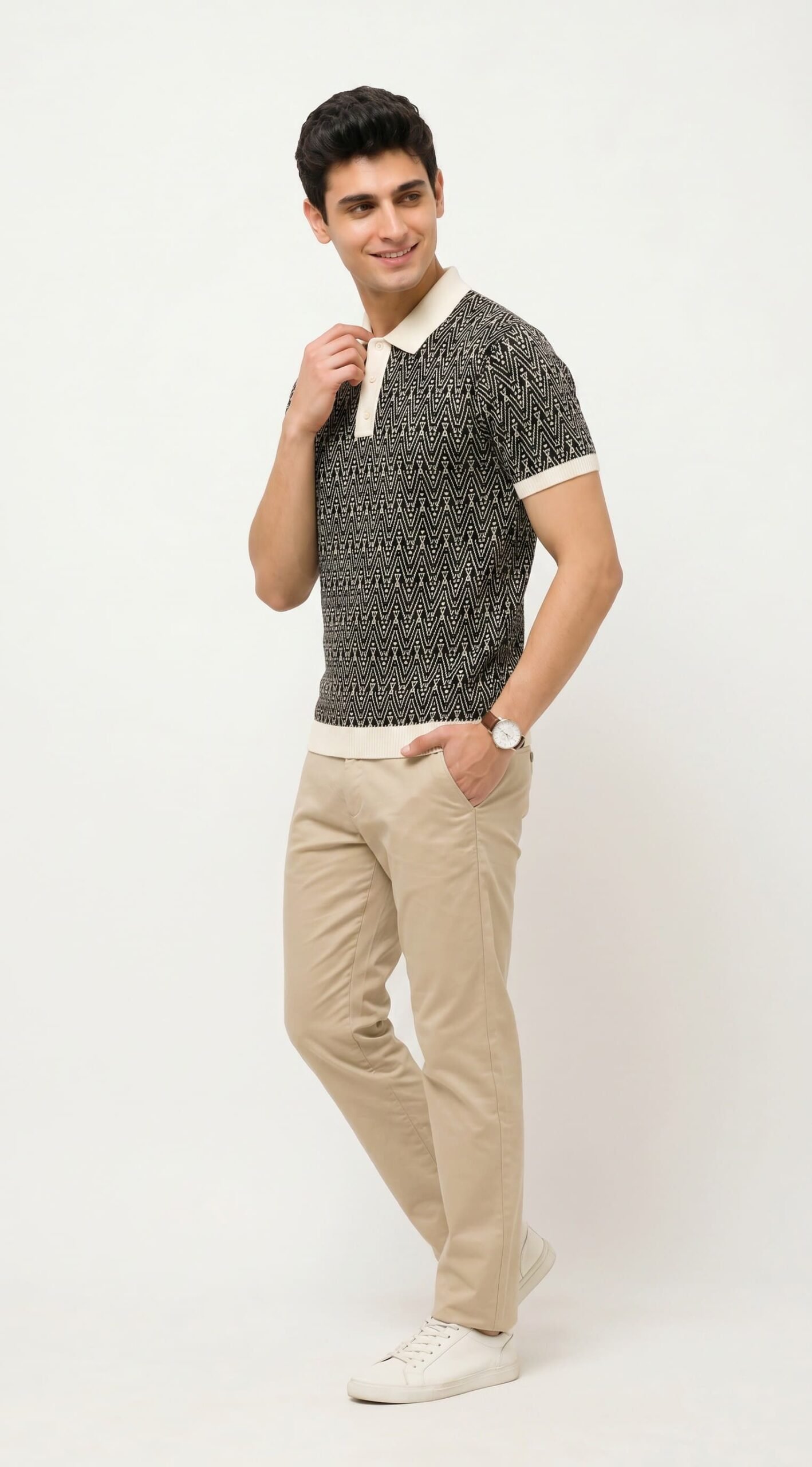 GRN Men's Black Jacquard Polo T-Shirt | Premium Cotton Blend Knit | Soft Breathable Casual Polo - Image 7