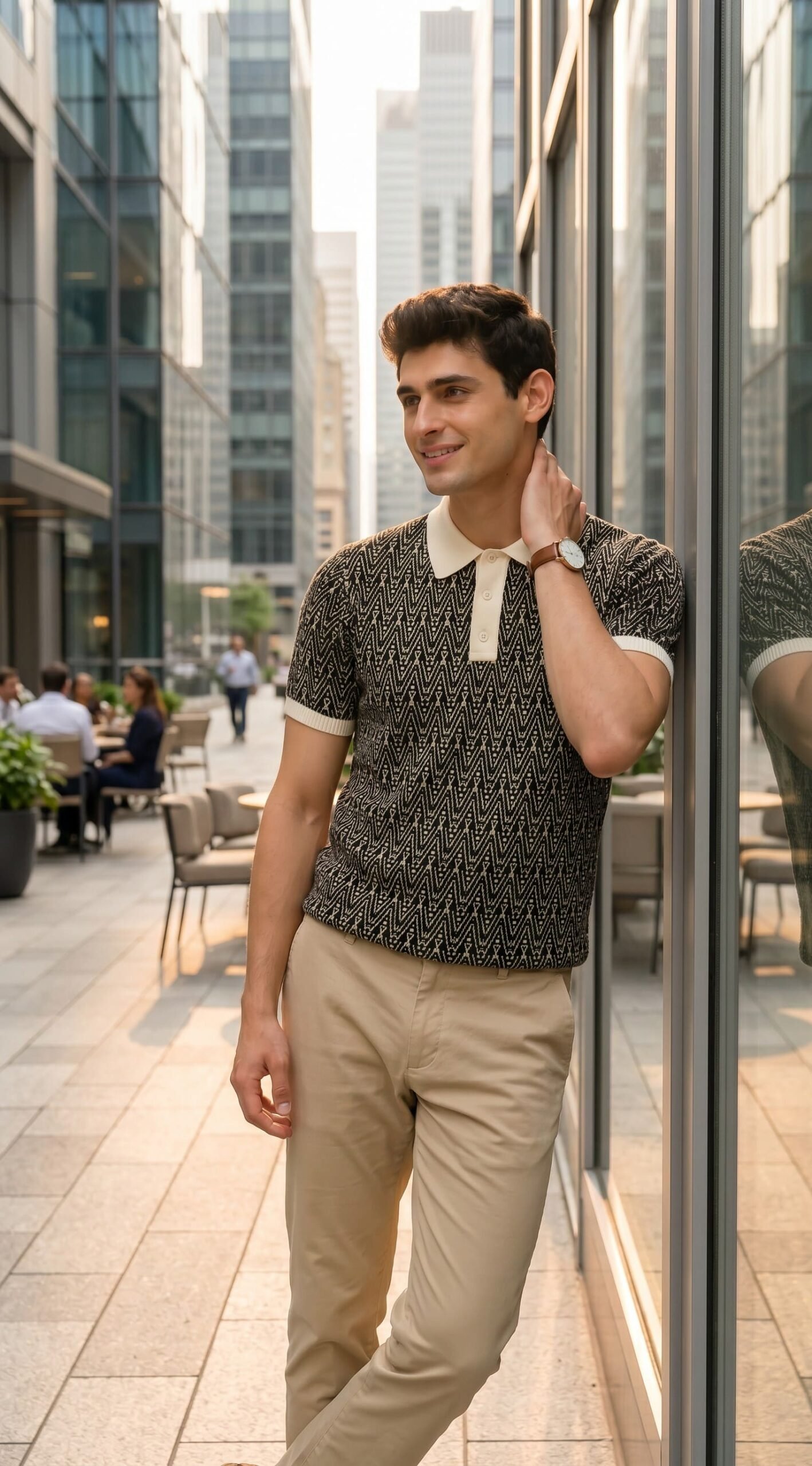 GRN Men's Black Jacquard Polo T-Shirt | Premium Cotton Blend Knit | Soft Breathable Casual Polo - Image 11