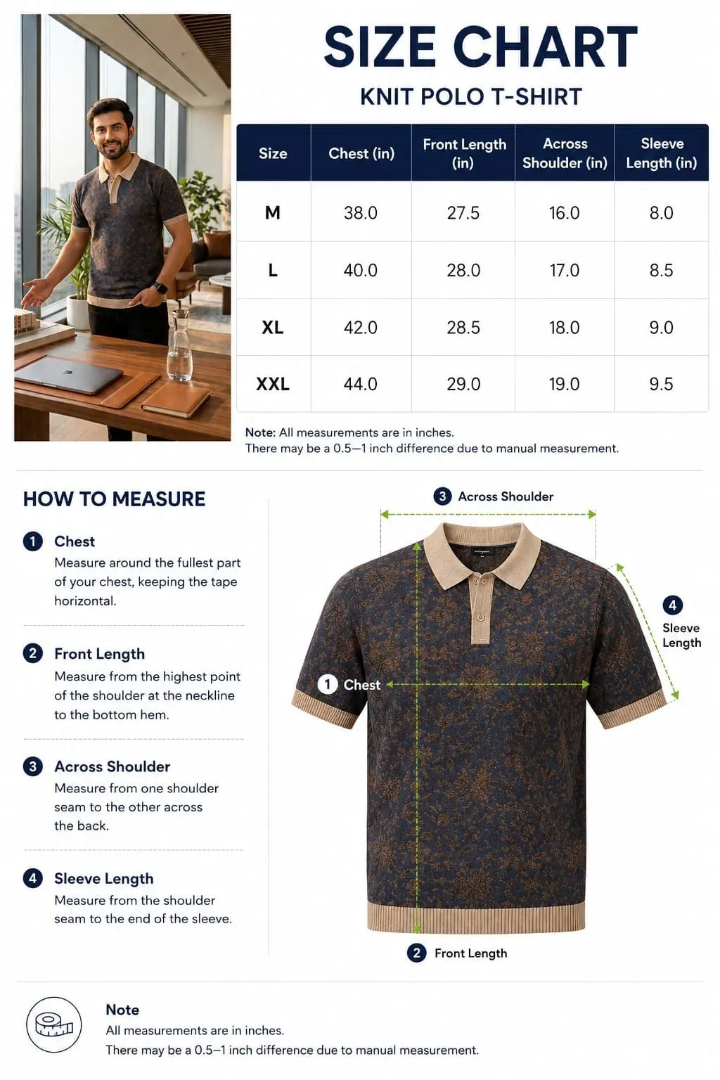 GRN Men's Blue Polo T-Shirt | Premium Cotton Blend Knit | Soft Breathable Casual Polo T-Shirt - Image 5