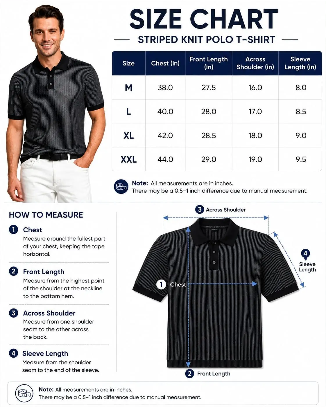 GRN Men's Black Striped Polo T-Shirt | Premium Cotton Blend Knit | Soft & Breathable Casual Polo - Image 5