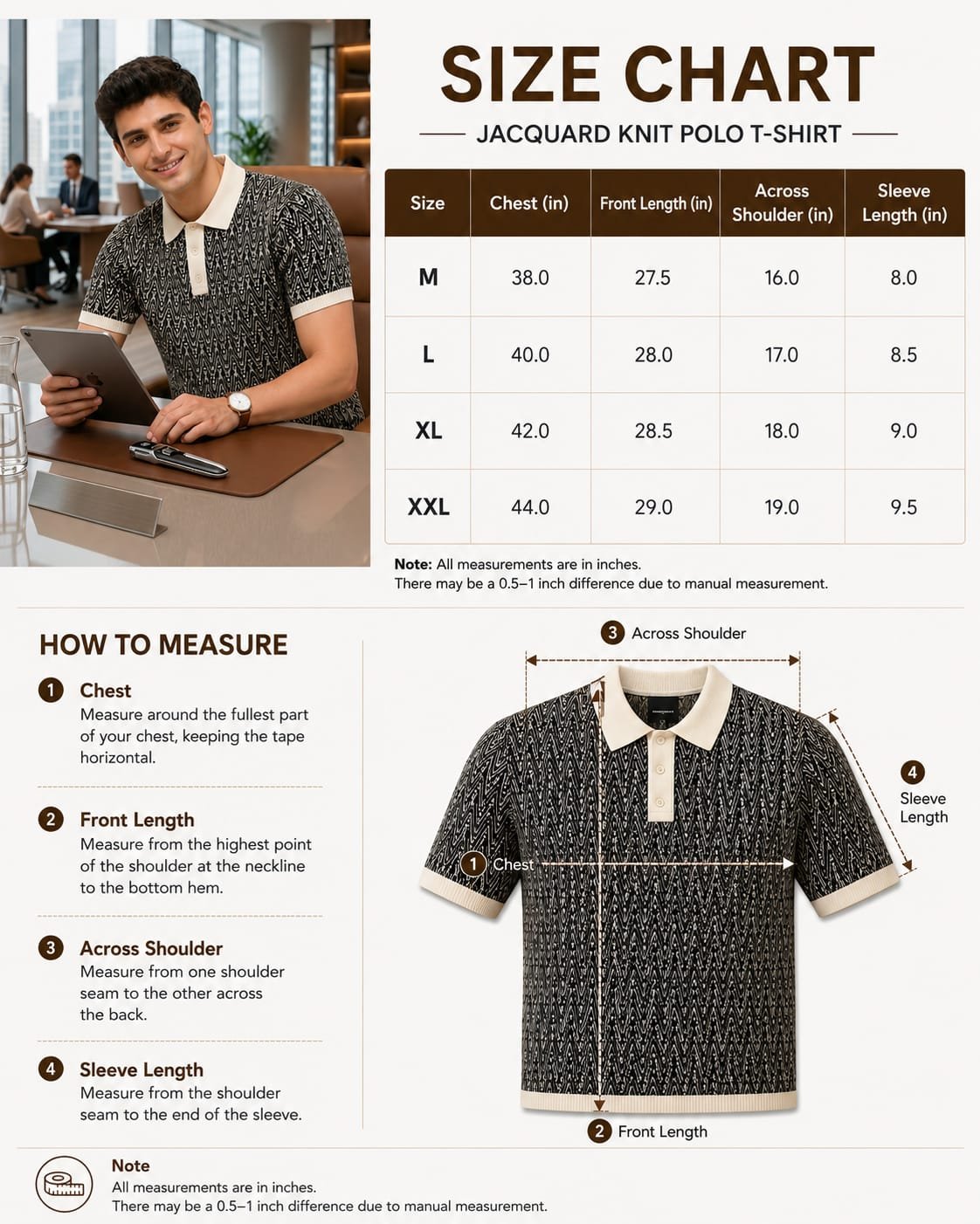 GRN Men's Black Jacquard Polo T-Shirt | Premium Cotton Blend Knit | Soft Breathable Casual Polo - Image 8