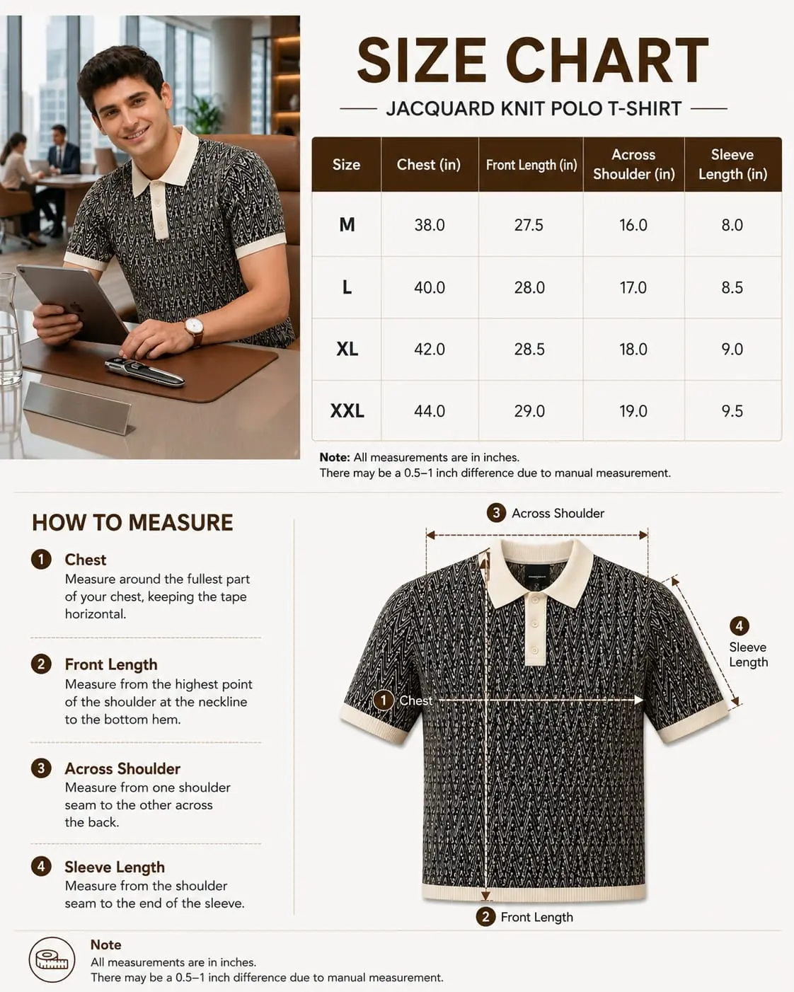 GRN Men's Black Jacquard Polo T-Shirt | Premium Cotton Blend Knit | Soft Breathable Casual Polo - Image 8