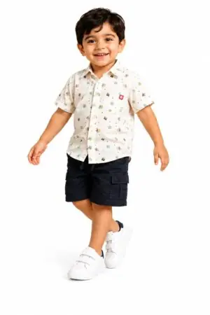 GRN Boys Printed Cotton Shirt and Cargo Shorts Clothing Set for Kids