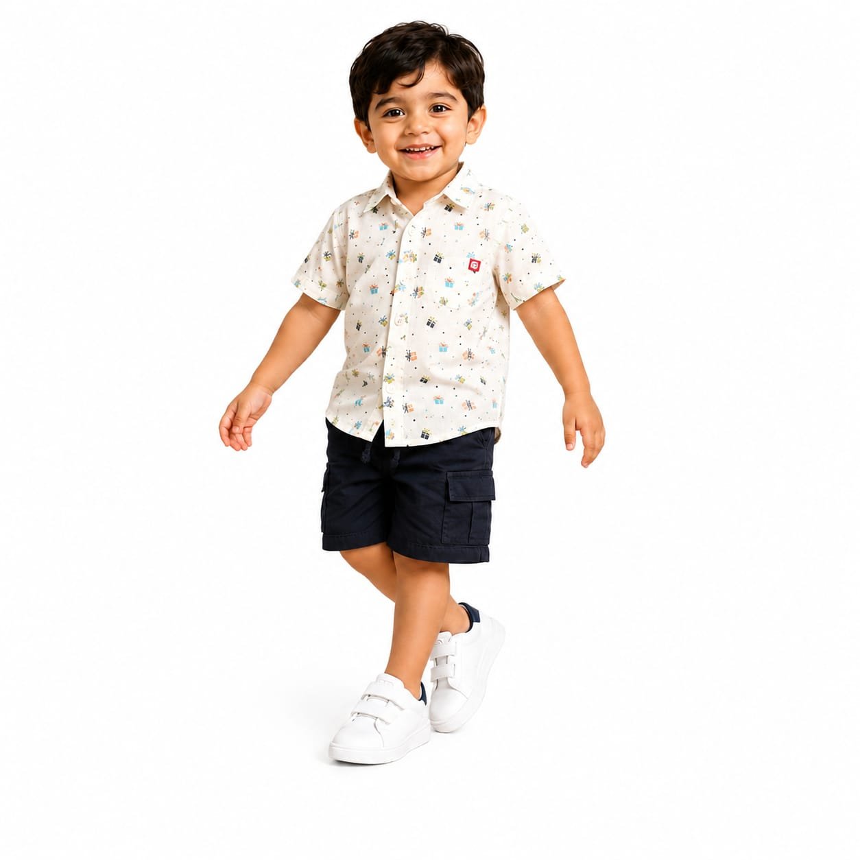 GRN Boys Printed Cotton Shirt and Cargo Shorts Clothing Set for Kids