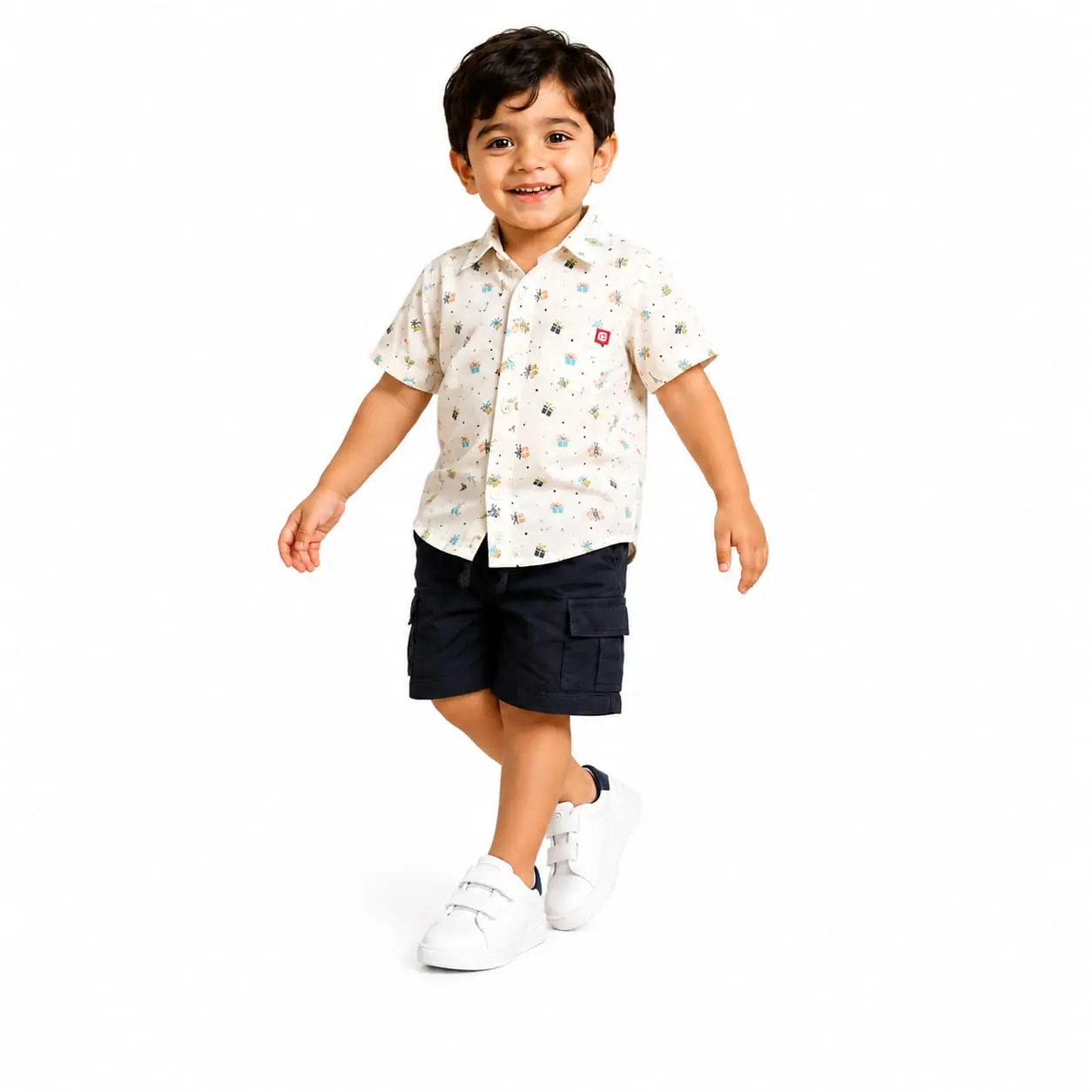 GRN Boys Printed Cotton Shirt and Cargo Shorts Clothing Set for Kids