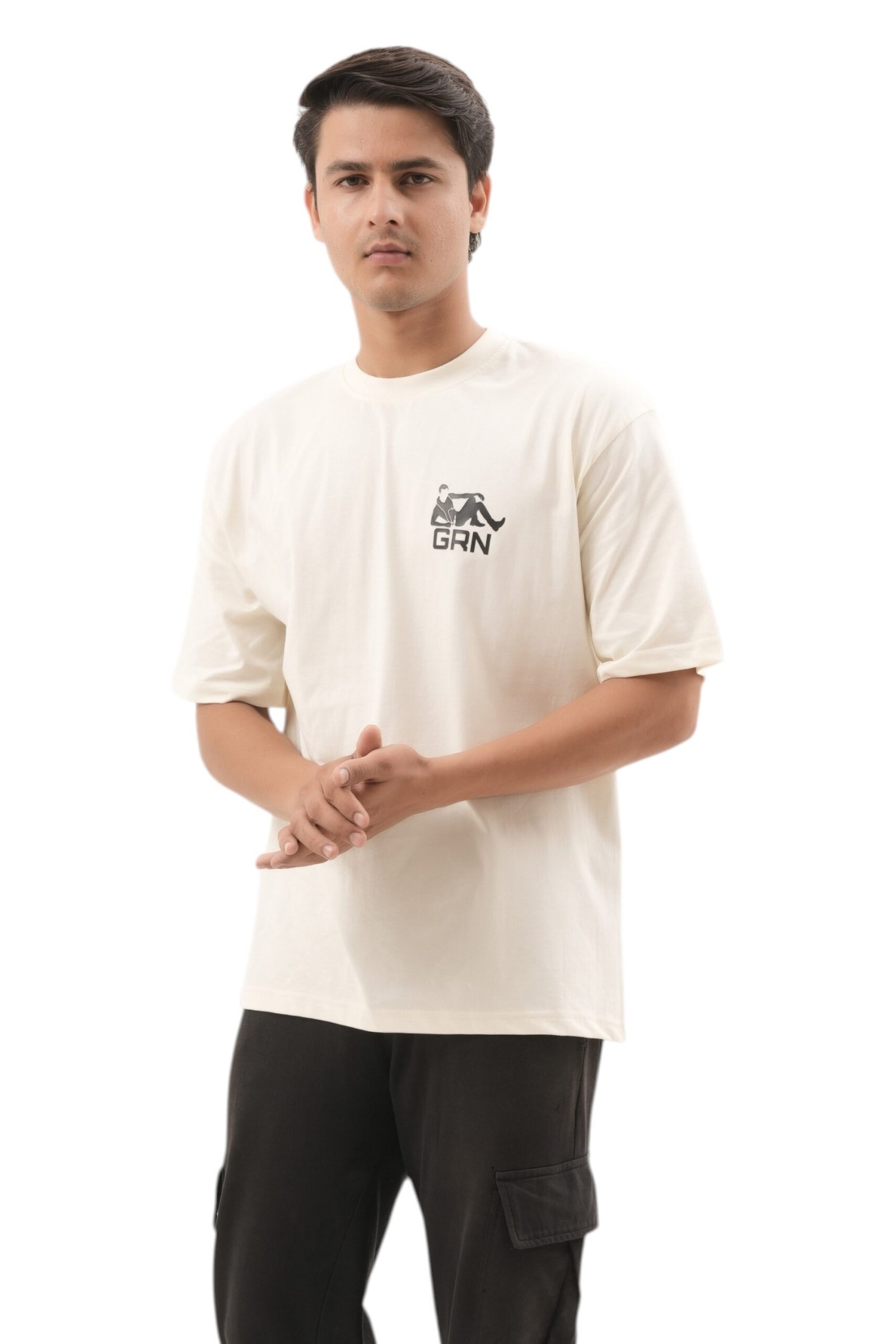 GRN07 Off White Oversized Drop Shoulder T-Shirt – Premium Minimal Streetwear Comfort - Image 2