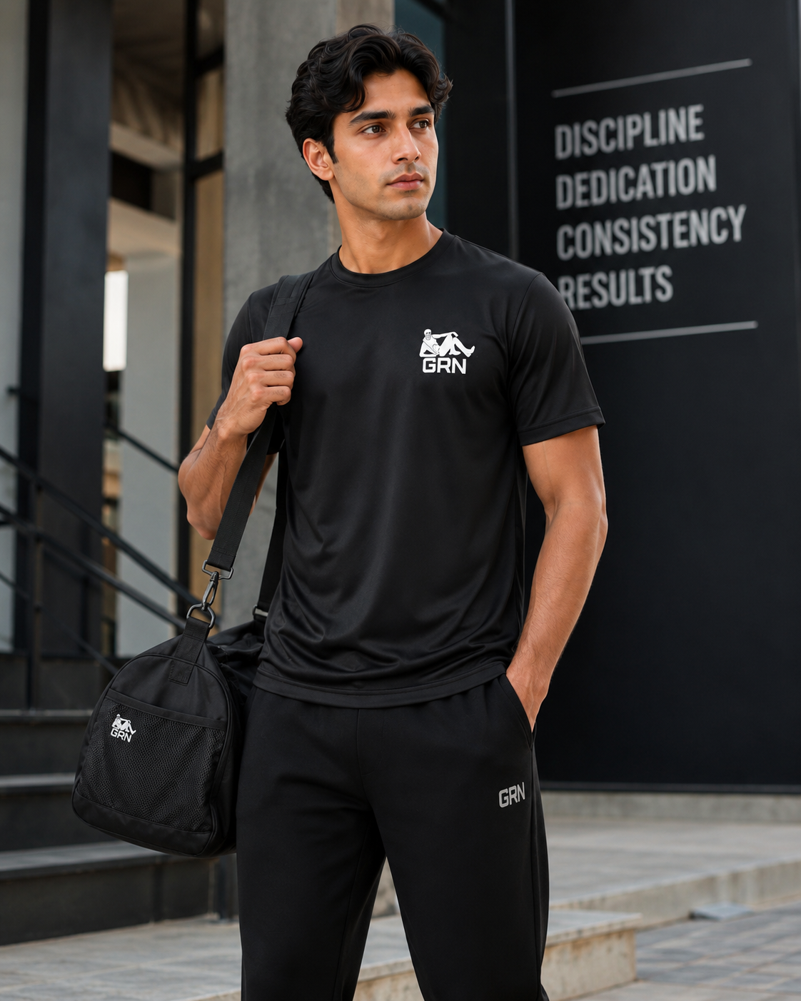 GRN Men's Black Round Neck T-Shirt | Premium Dot Knit 150 GSM | Soft Breathable Cotton Blend | Regular Fit Casual T-Shirt - Image 7