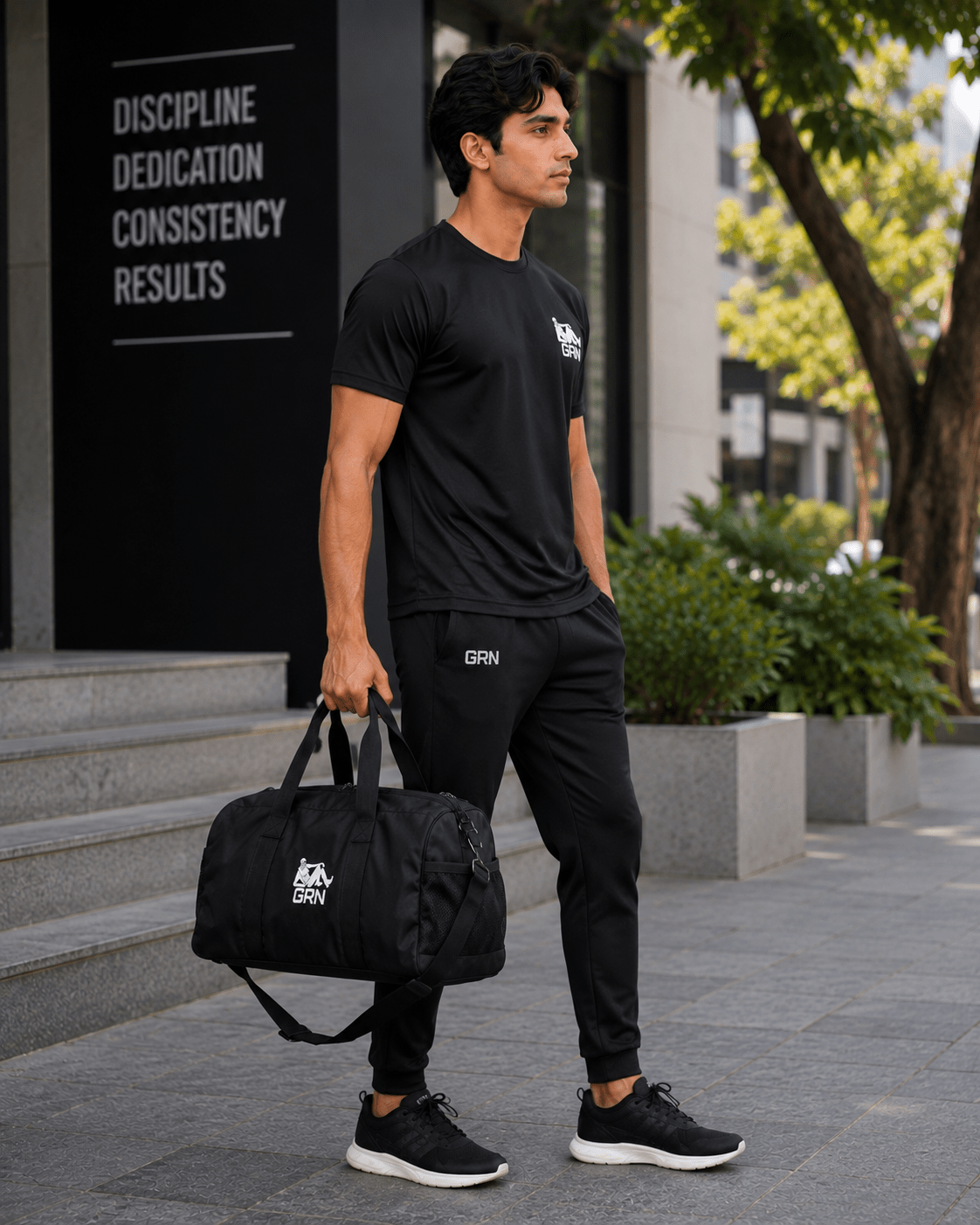 GRN Men's Black Round Neck T-Shirt | Premium Dot Knit 150 GSM | Soft Breathable Cotton Blend | Regular Fit Casual T-Shirt - Image 4