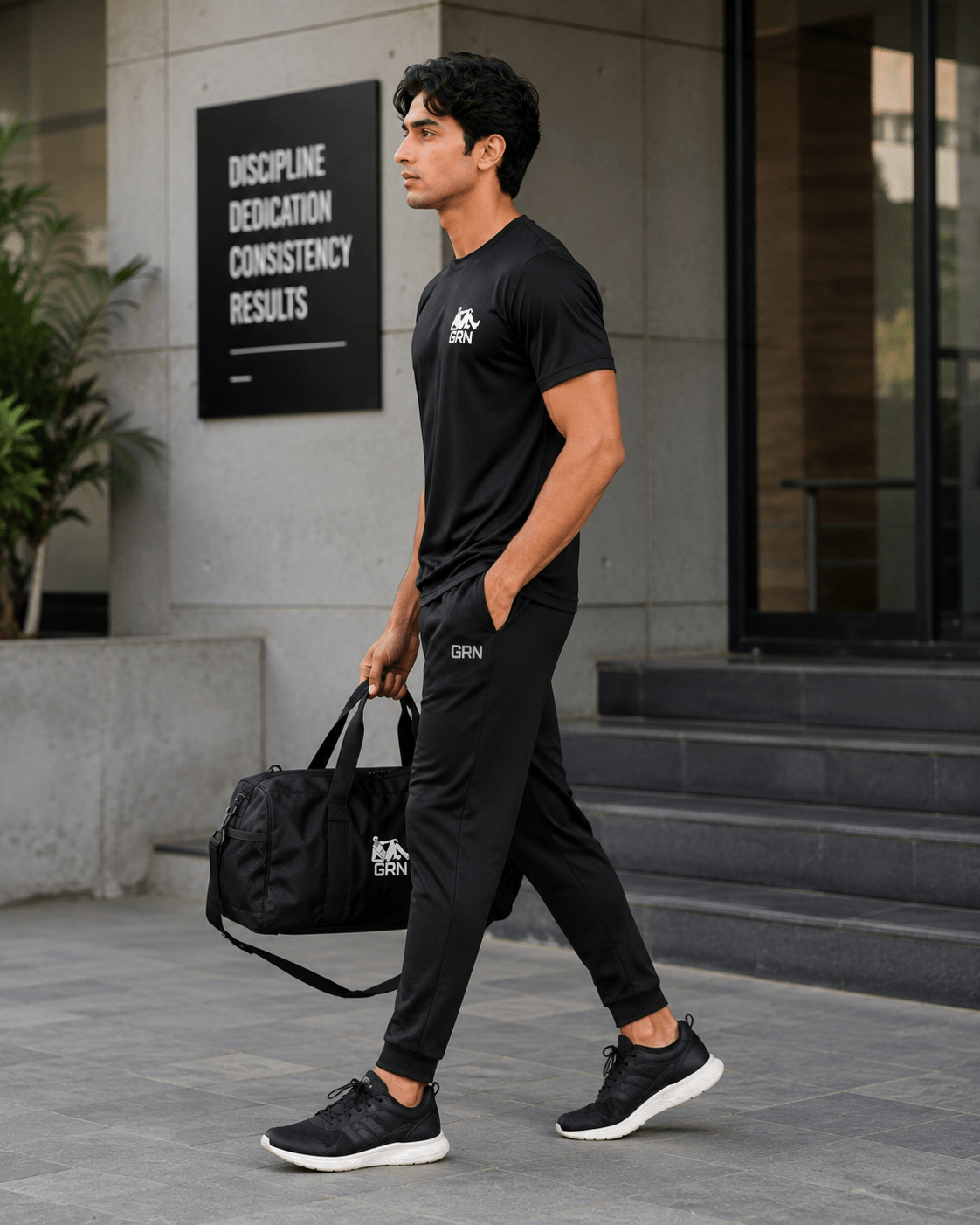 GRN Men's Black Round Neck T-Shirt | Premium Dot Knit 150 GSM | Soft Breathable Cotton Blend | Regular Fit Casual T-Shirt - Image 3