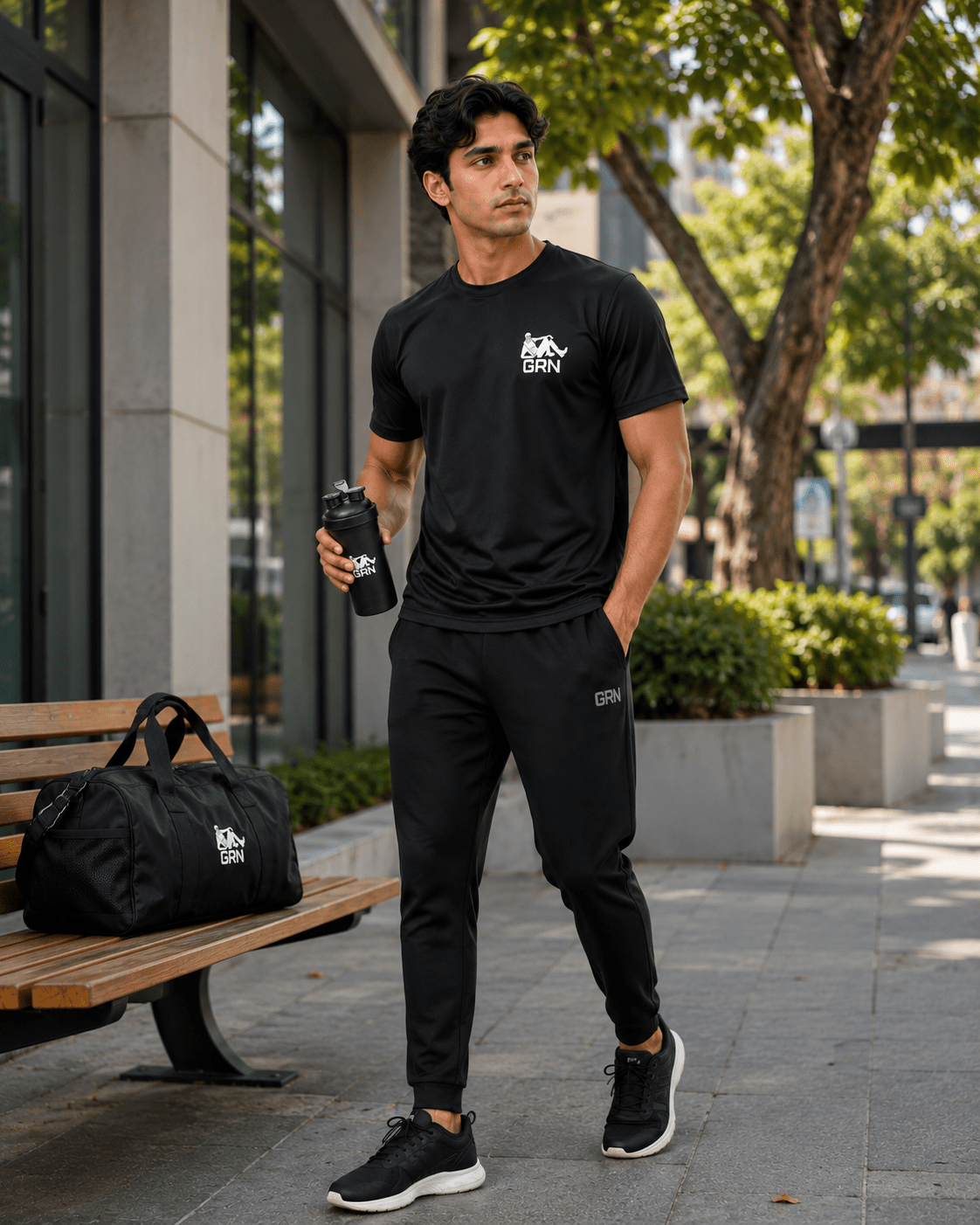 GRN Men's Black Round Neck T-Shirt | Premium Dot Knit 150 GSM | Soft Breathable Cotton Blend | Regular Fit Casual T-Shirt - Image 2