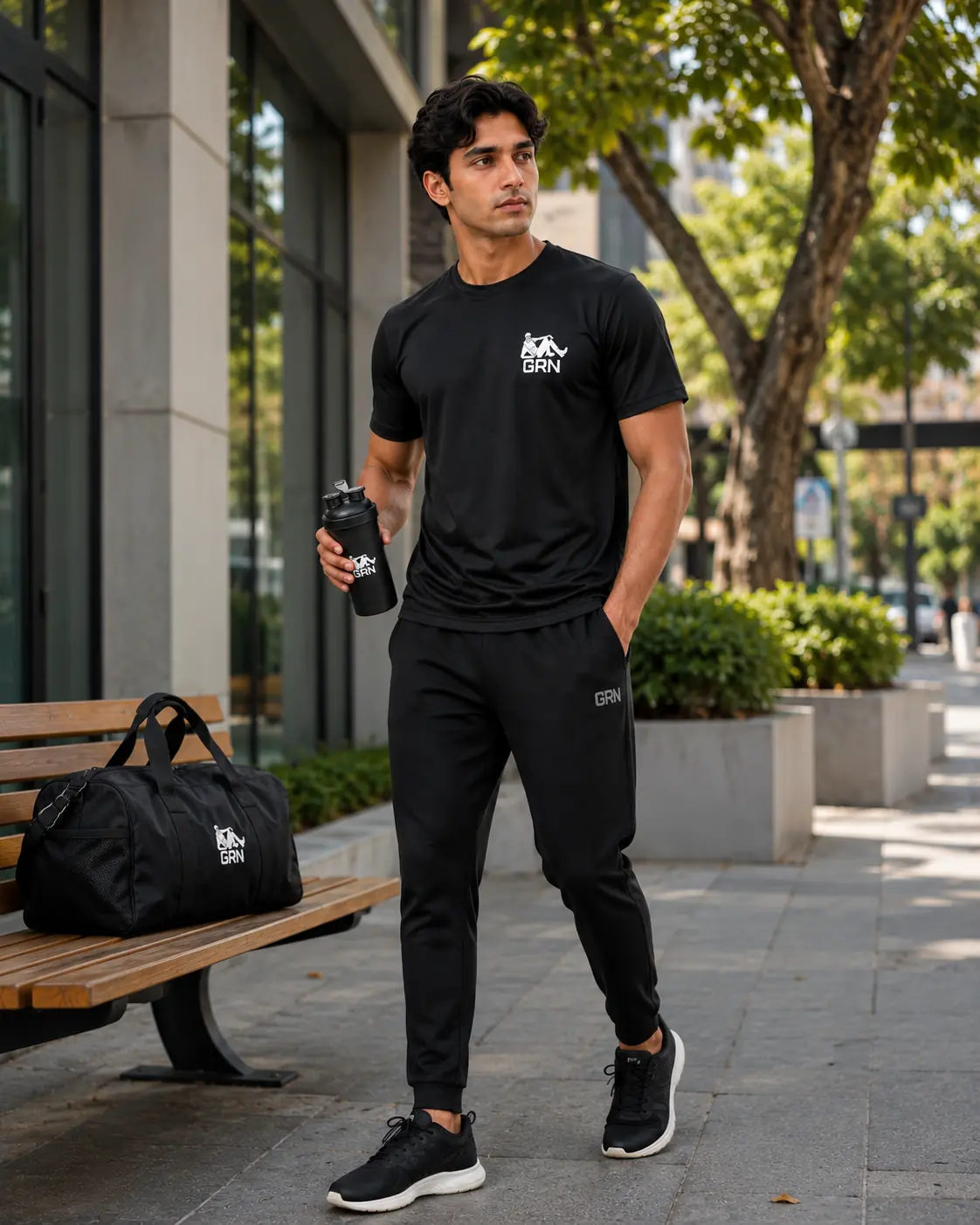 GRN Men's Black Round Neck T-Shirt | Premium Dot Knit 150 GSM | Soft Breathable Cotton Blend | Regular Fit Casual T-Shirt - Image 2