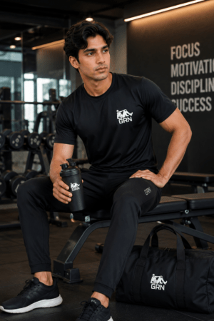 GRN Men's Black Round Neck T-Shirt | Premium Dot Knit 150 GSM | Soft Breathable Cotton Blend | Regular Fit Casual T-Shirt