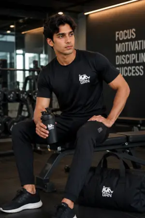 GRN Men's Black Round Neck T-Shirt | Premium Dot Knit 150 GSM | Soft Breathable Cotton Blend | Regular Fit Casual T-Shirt