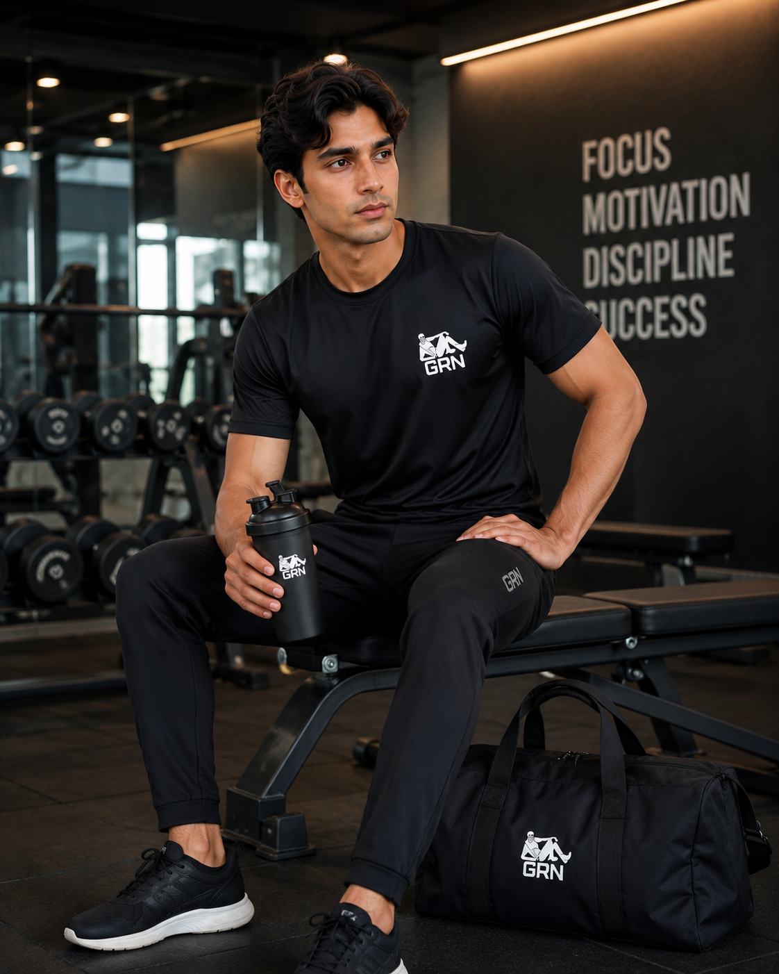 GRN Men's Black Round Neck T-Shirt | Premium Dot Knit 150 GSM | Soft Breathable Cotton Blend | Regular Fit Casual T-Shirt