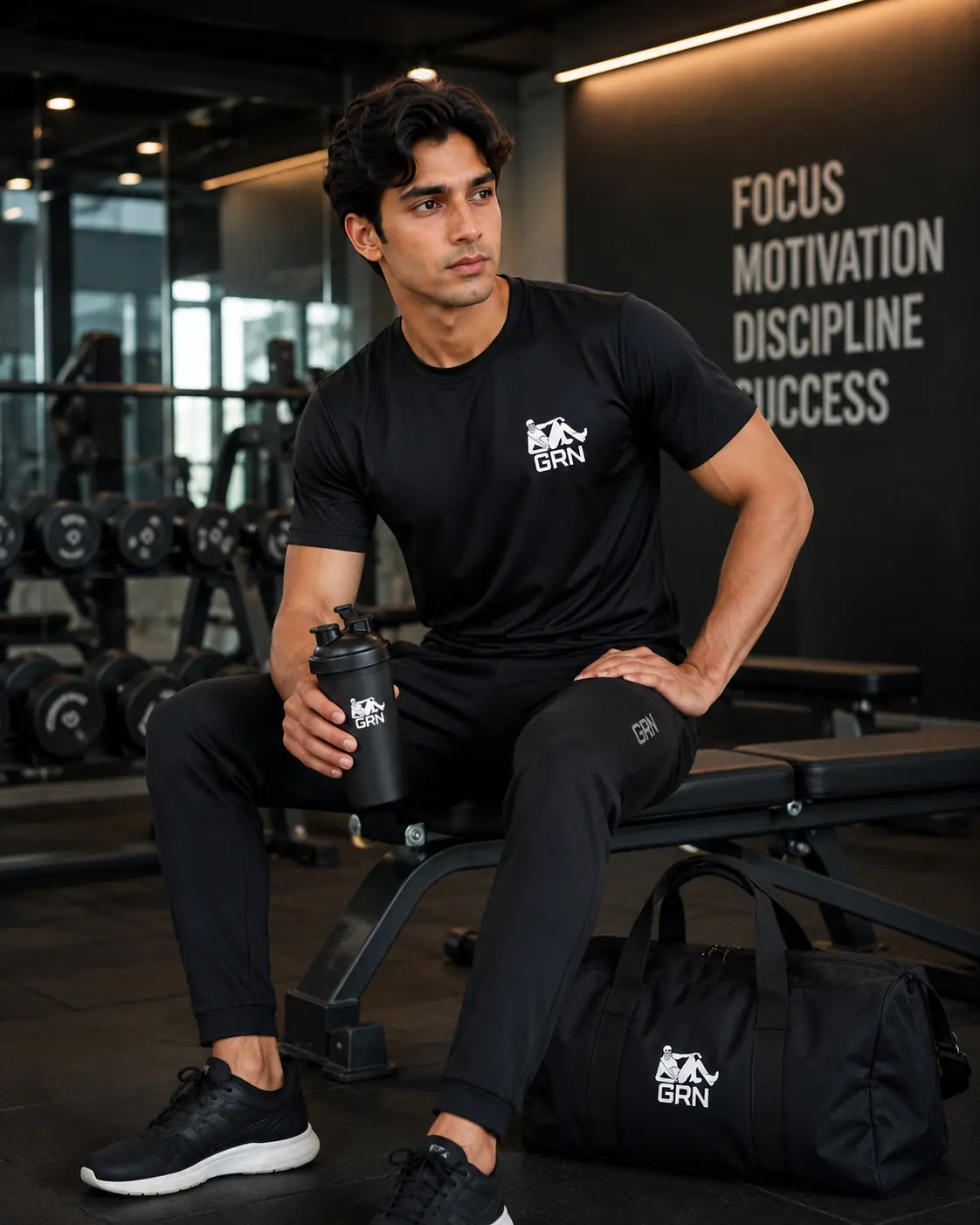 GRN Men's Black Round Neck T-Shirt | Premium Dot Knit 150 GSM | Soft Breathable Cotton Blend | Regular Fit Casual T-Shirt