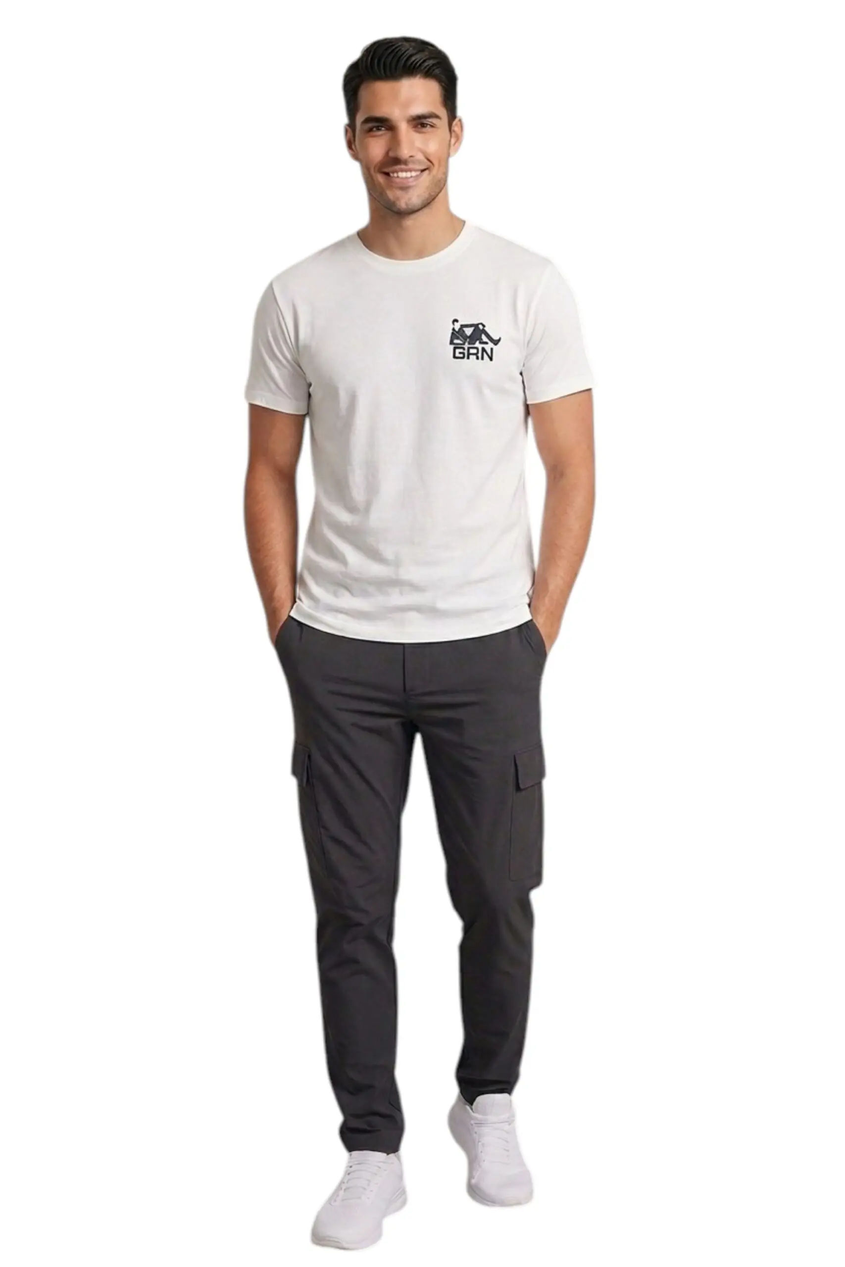 GRN White Round Neck T-Shirt – Clean Look with Premium Durability