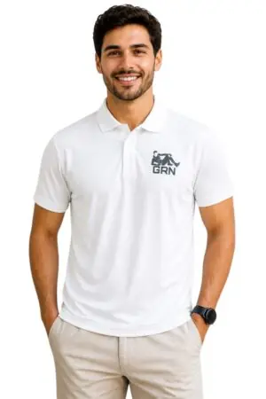 GRN White Polo T-Shirt – Clean Style with Performance Comfort