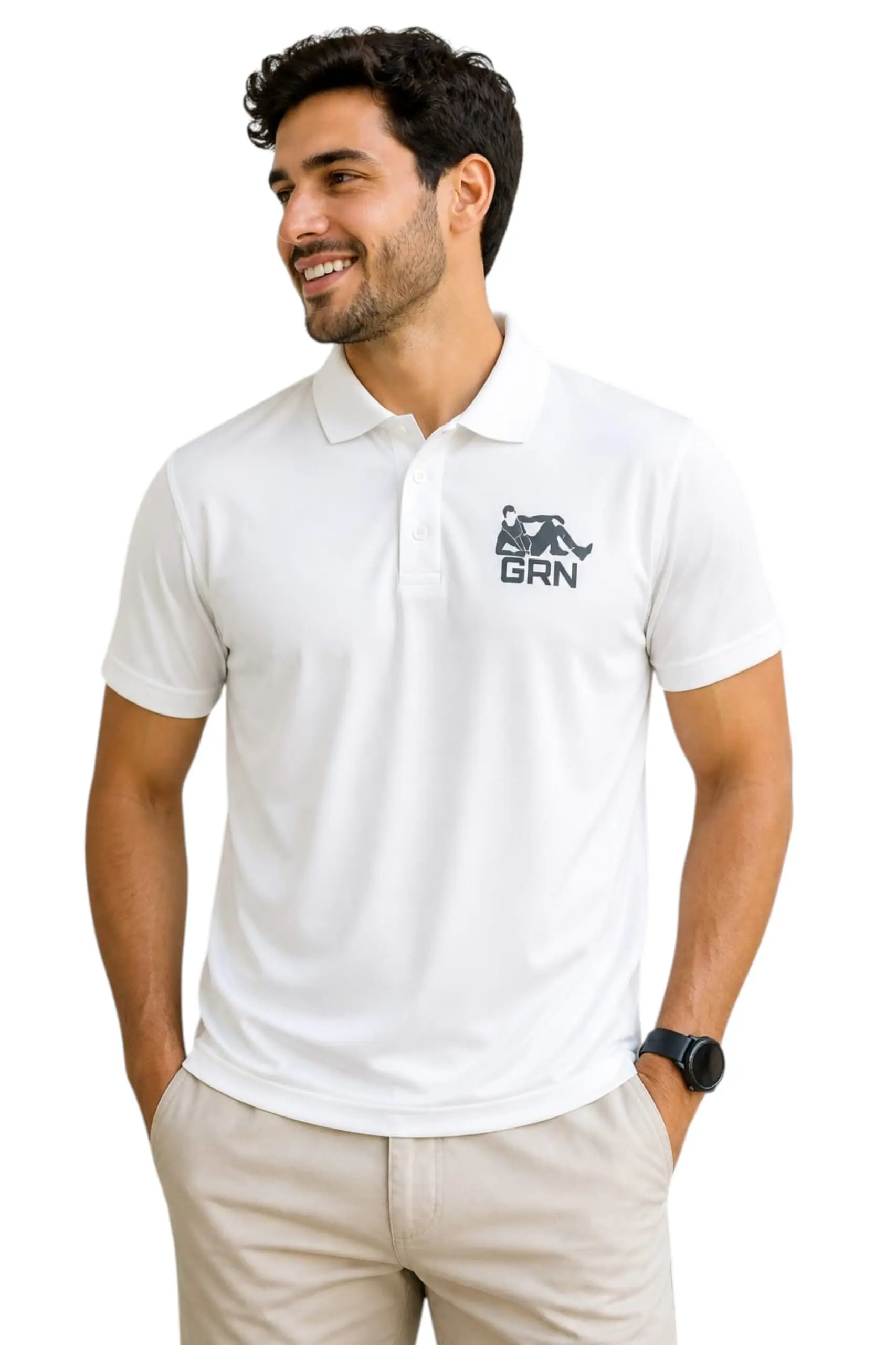 GRN White Polo T-Shirt – Clean Style with Performance Comfort - Image 2
