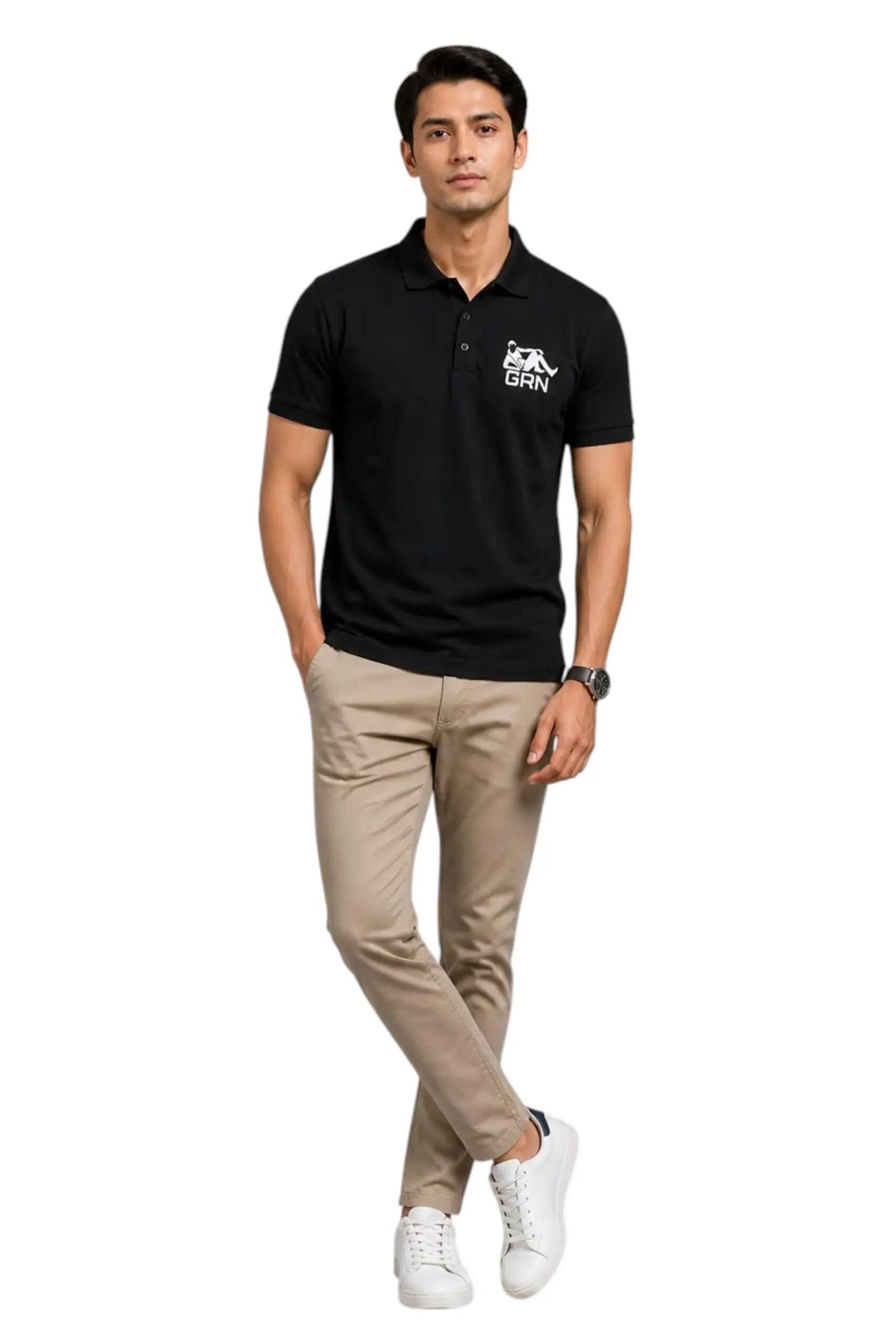 GRN Black Polo T-Shirt – Premium Heavyweight Style & Comfort