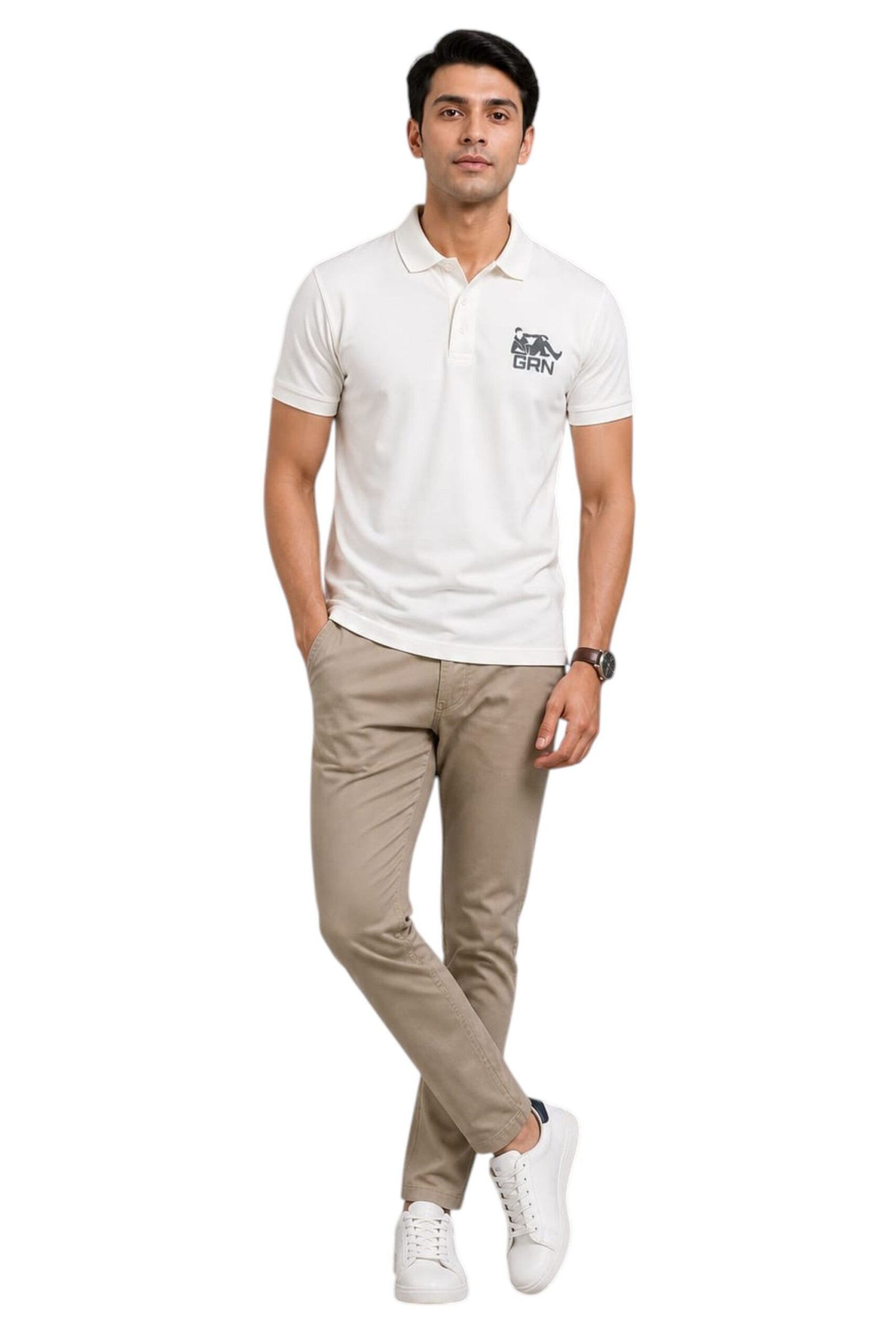 GRN White Polo T-Shirt – Premium Heavyweight Comfort with a Clean Look