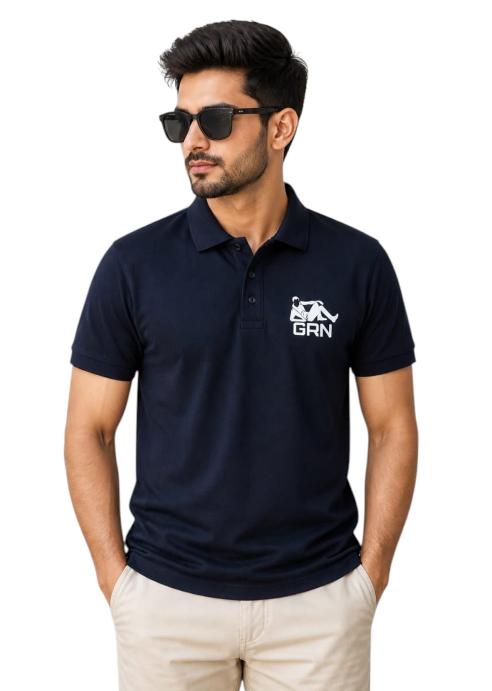 GRN Navy Blue Polo T-Shirt – Premium Cotton Comfort with a Refined Look