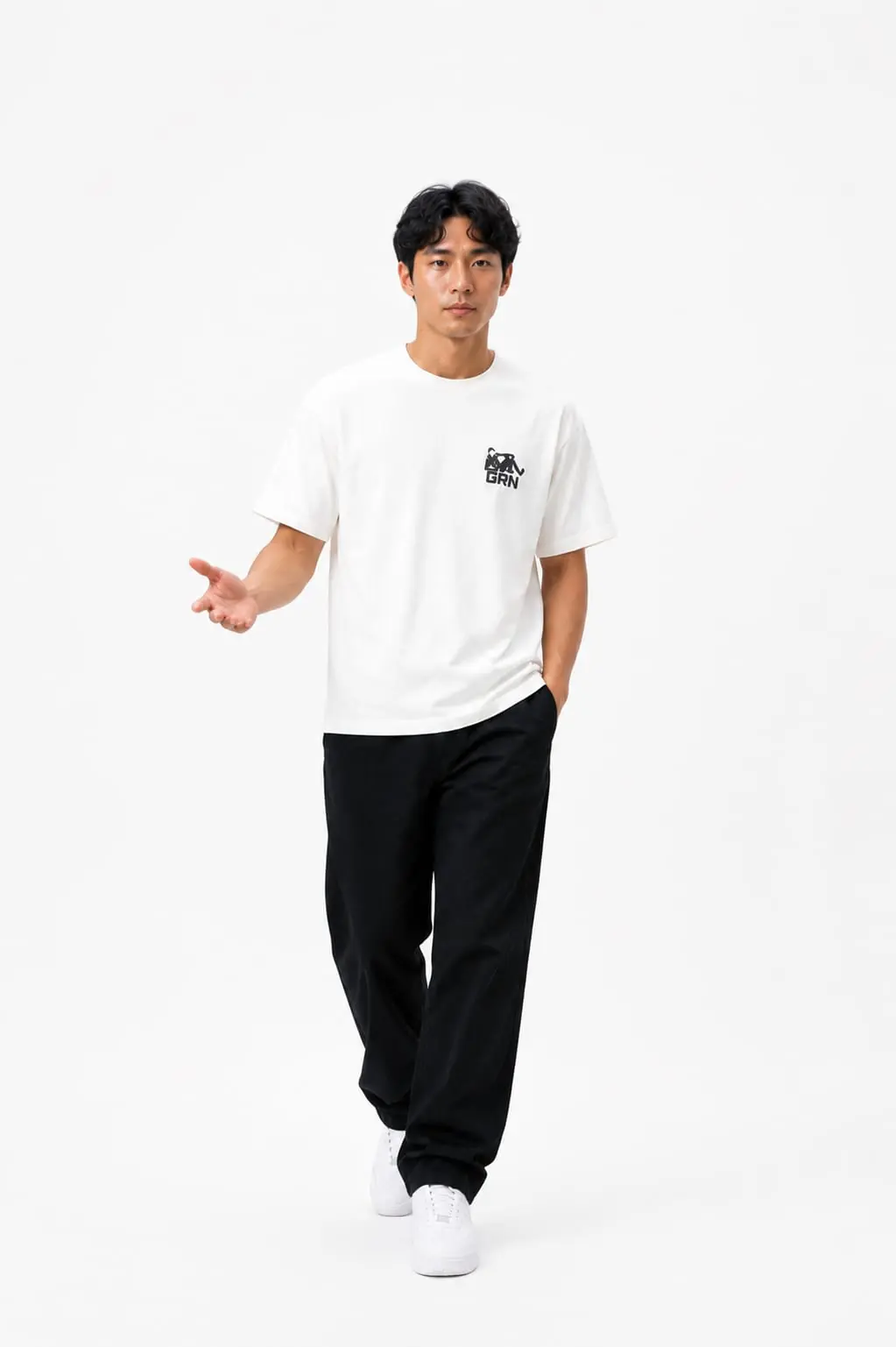 GRN White Oversized Drop Shoulder T-Shirt – Clean Street Style with Premium Comfort - Image 3