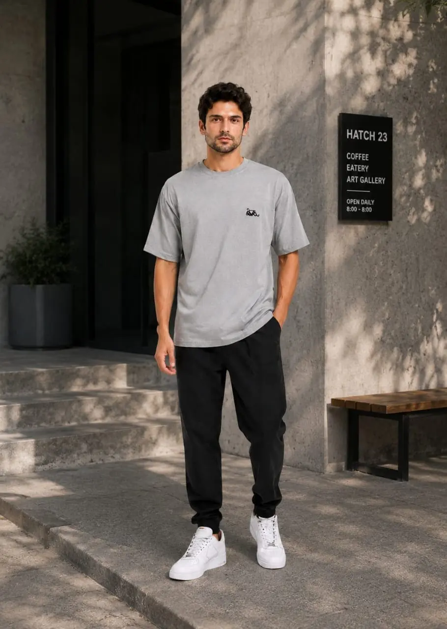 GRN Cement Grey Oversized Drop Shoulder T-Shirt – Premium Streetwear with a Modern Edge