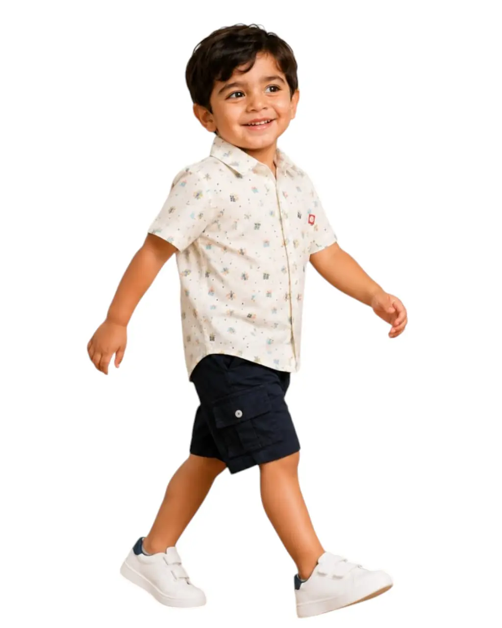 GRN Boys Printed Cotton Shirt and Cargo Shorts Clothing Set for Kids - Image 3