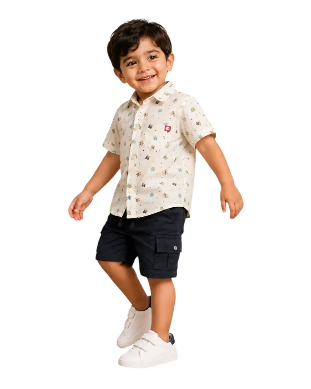 GRN Boys Printed Cotton Shirt and Cargo Shorts Clothing Set for Kids - Image 4