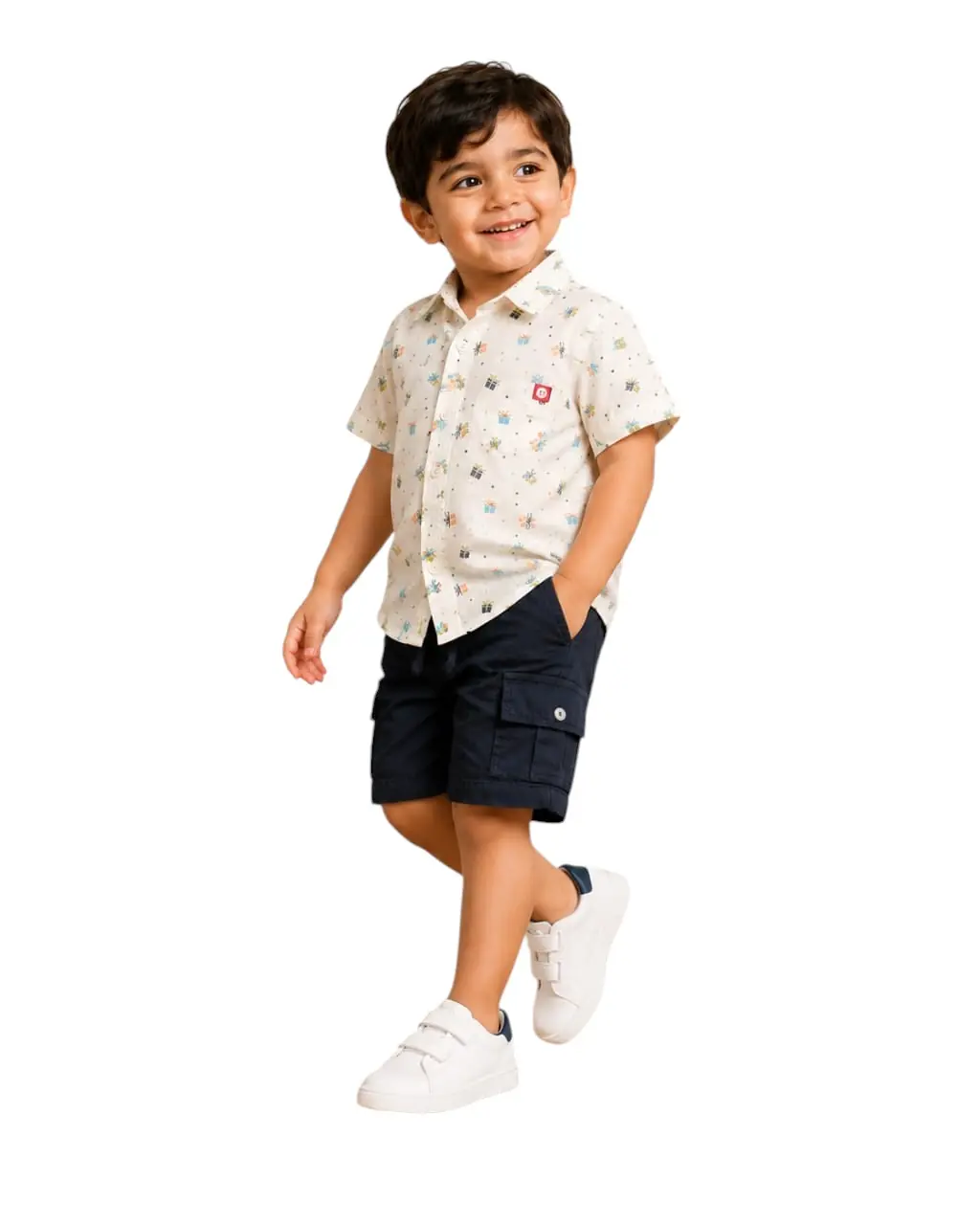 GRN Boys Printed Cotton Shirt and Cargo Shorts Clothing Set for Kids - Image 2