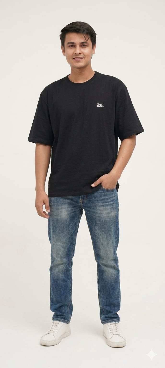 GRN Black Oversized Drop Shoulder T-Shirt – Premium Heavyweight Streetwear Comfort - Image 3