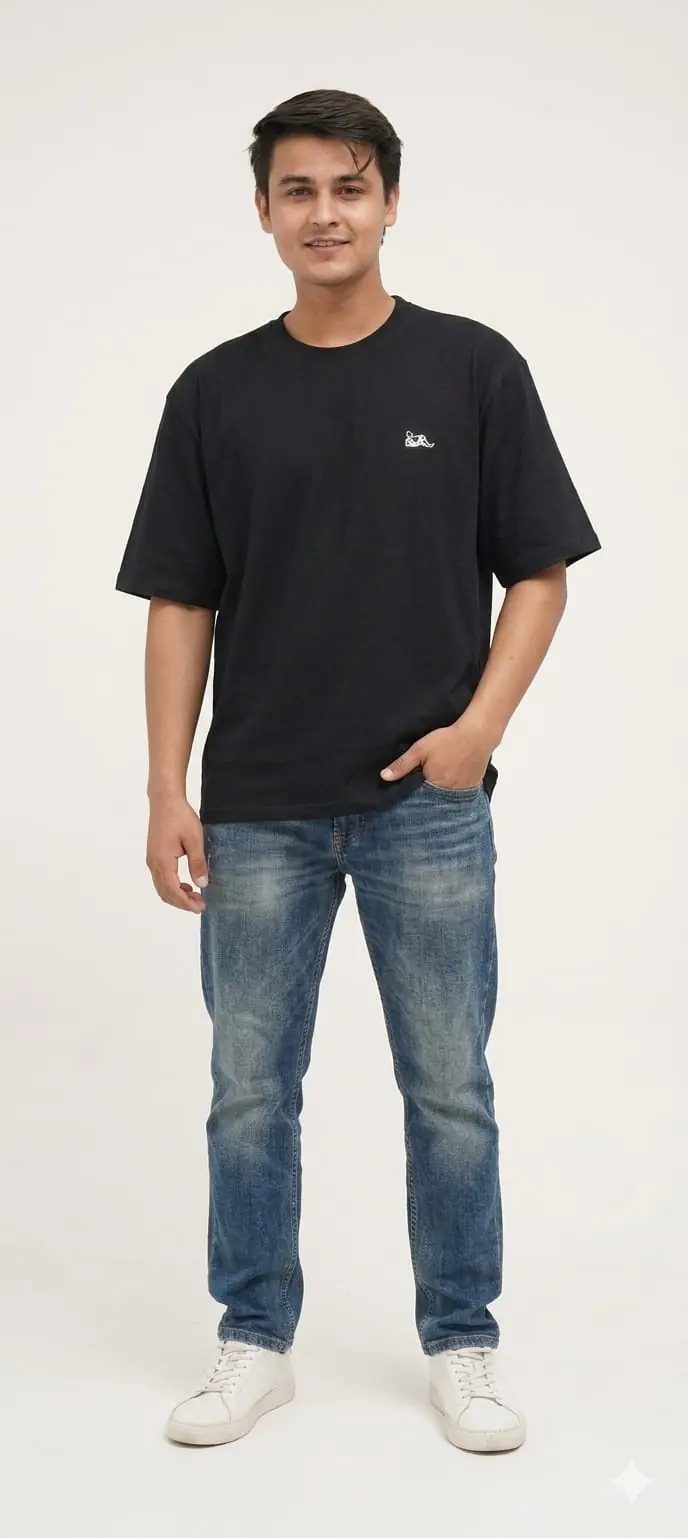 GRN Black Oversized Drop Shoulder T-Shirt – Premium Heavyweight Streetwear Comfort - Image 3