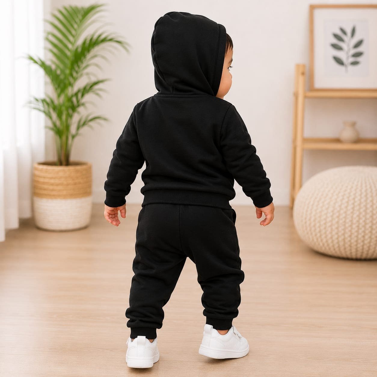 GRN Unisex Baby Fleece Hooded Co-Ord Set for 3-12 Months | Soft Warm Winter Hoodie & Jogger Set | Black - Image 4