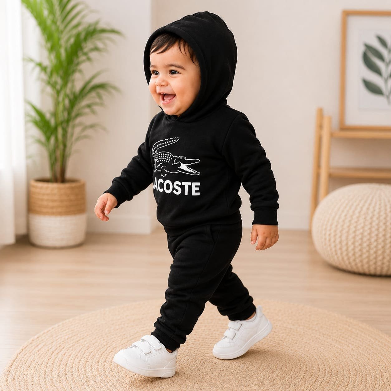 GRN Unisex Baby Fleece Hooded Co-Ord Set for 3-12 Months | Soft Warm Winter Hoodie & Jogger Set | Black - Image 2