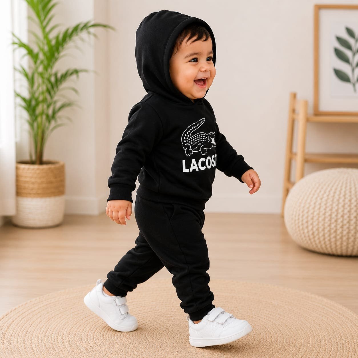 GRN Unisex Baby Fleece Hooded Co-Ord Set for 3-12 Months | Soft Warm Winter Hoodie & Jogger Set | Black - Image 3
