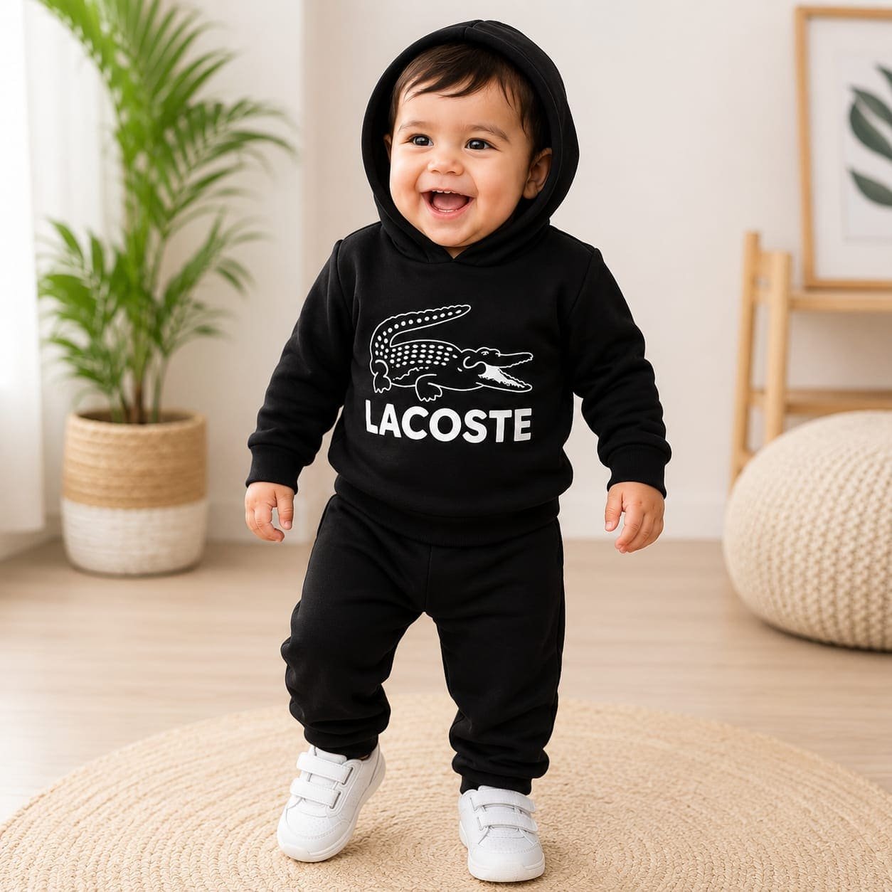 GRN Unisex Baby Fleece Hooded Co-Ord Set for 3-12 Months | Soft Warm Winter Hoodie & Jogger Set | Black